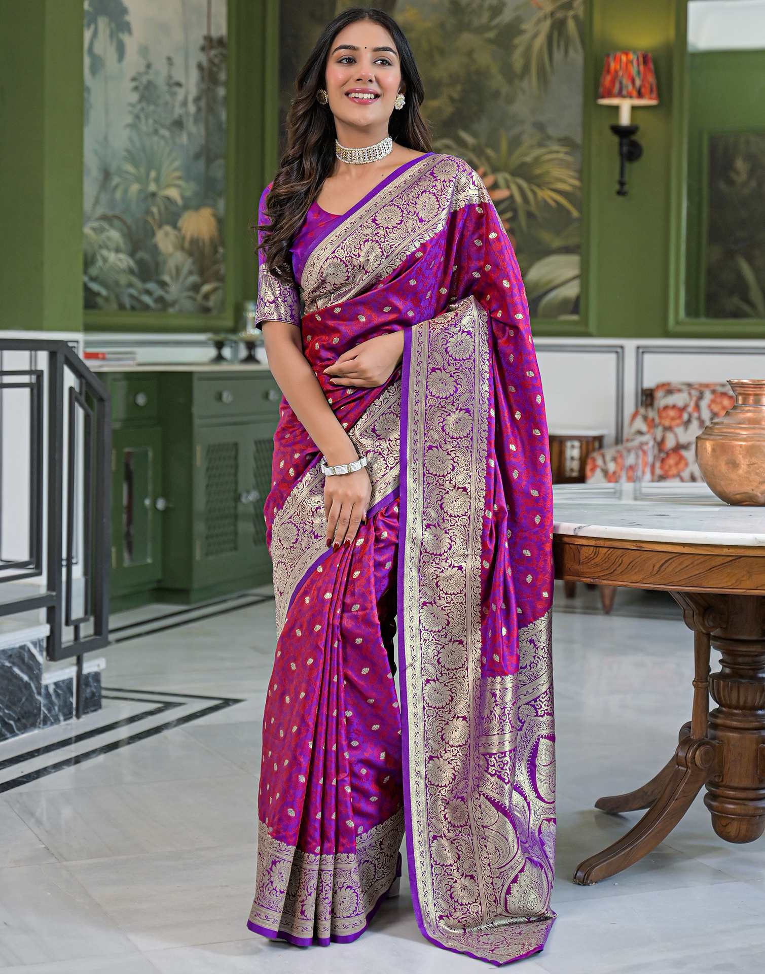 Purple Silk Woven Banarasi Saree