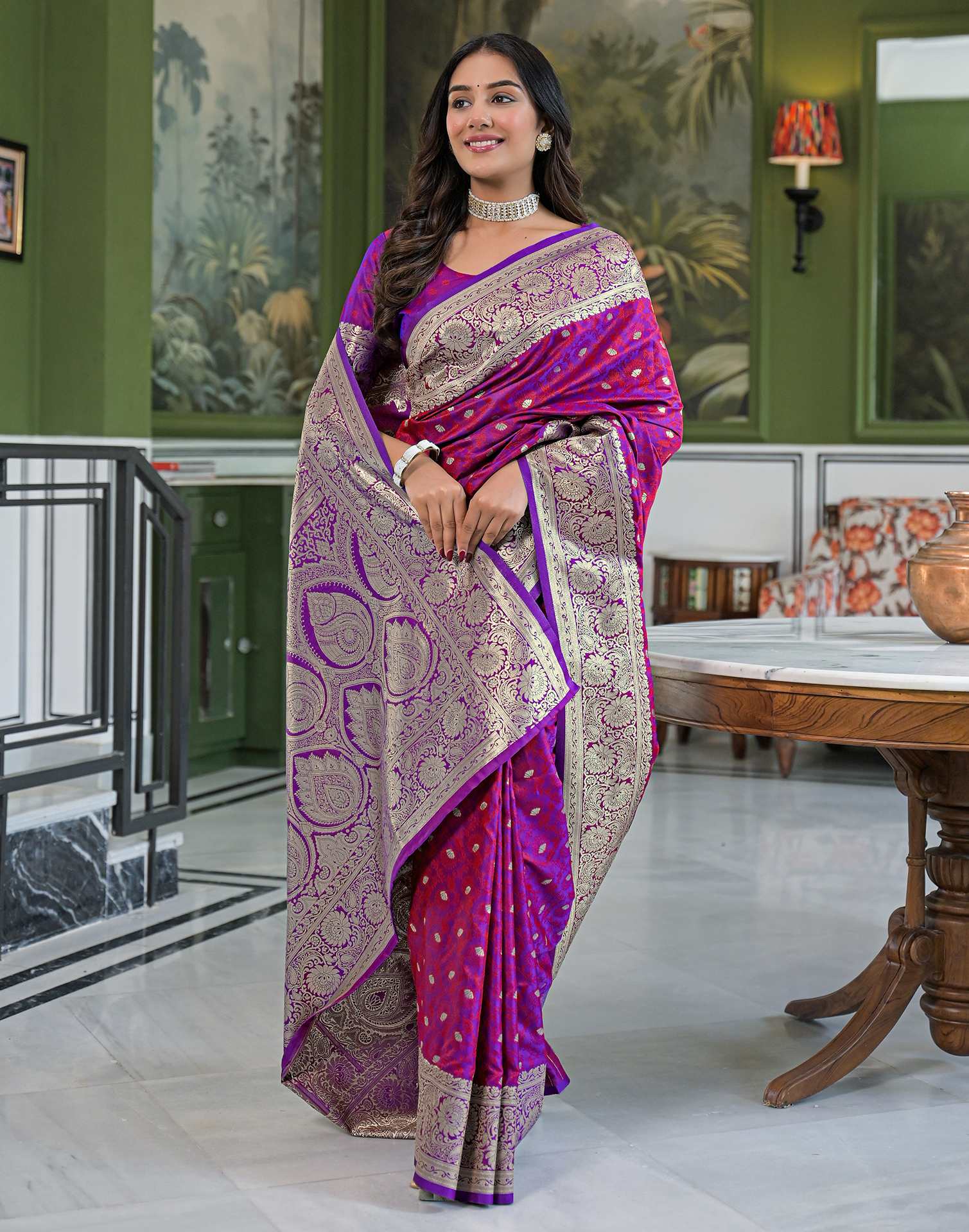 Purple Silk Woven Banarasi Saree