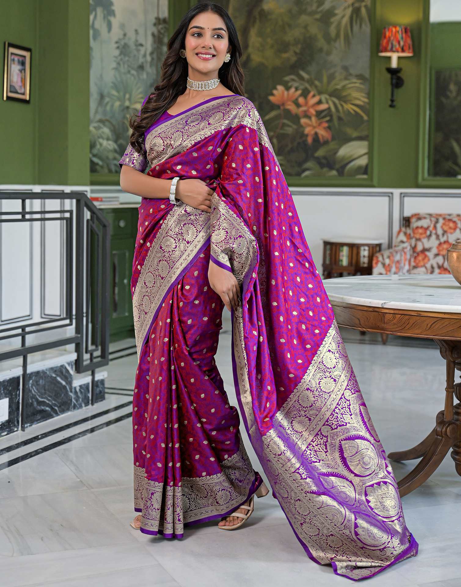 Purple Silk Woven Banarasi Saree