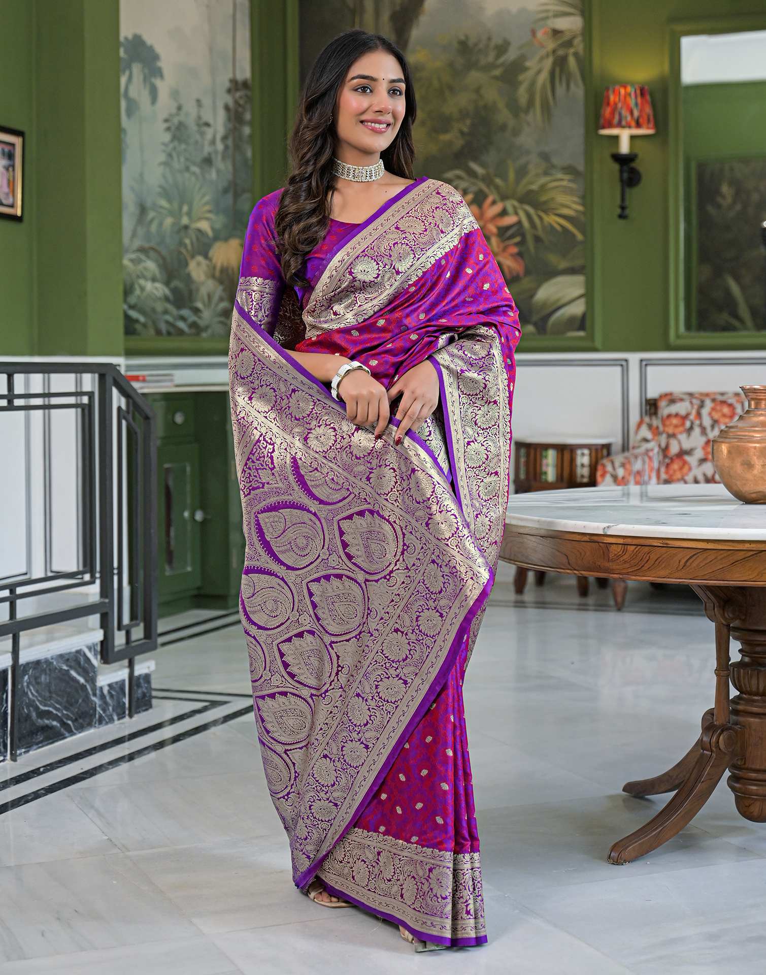 Purple Silk Woven Banarasi Saree
