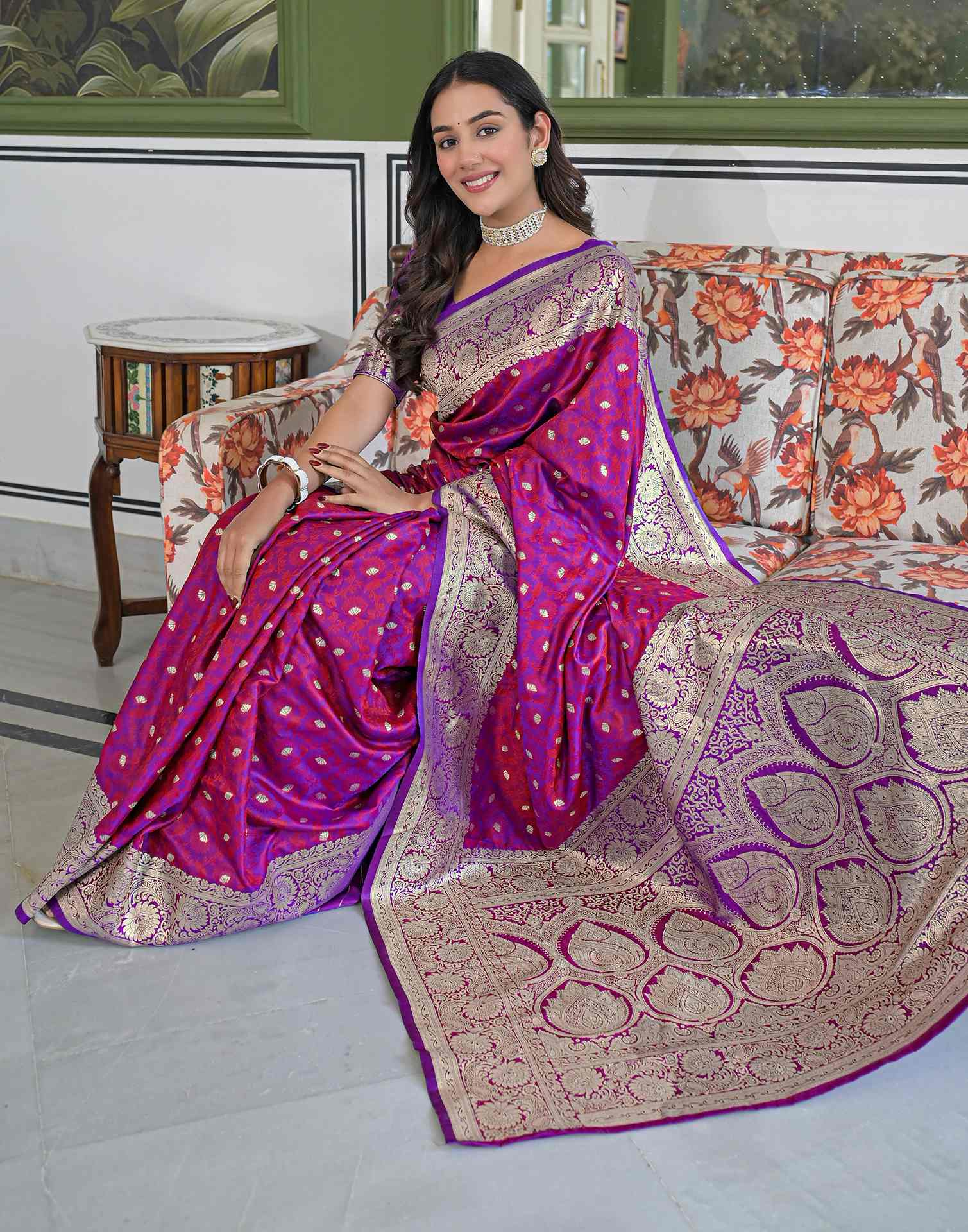 Purple Silk Woven Banarasi Saree