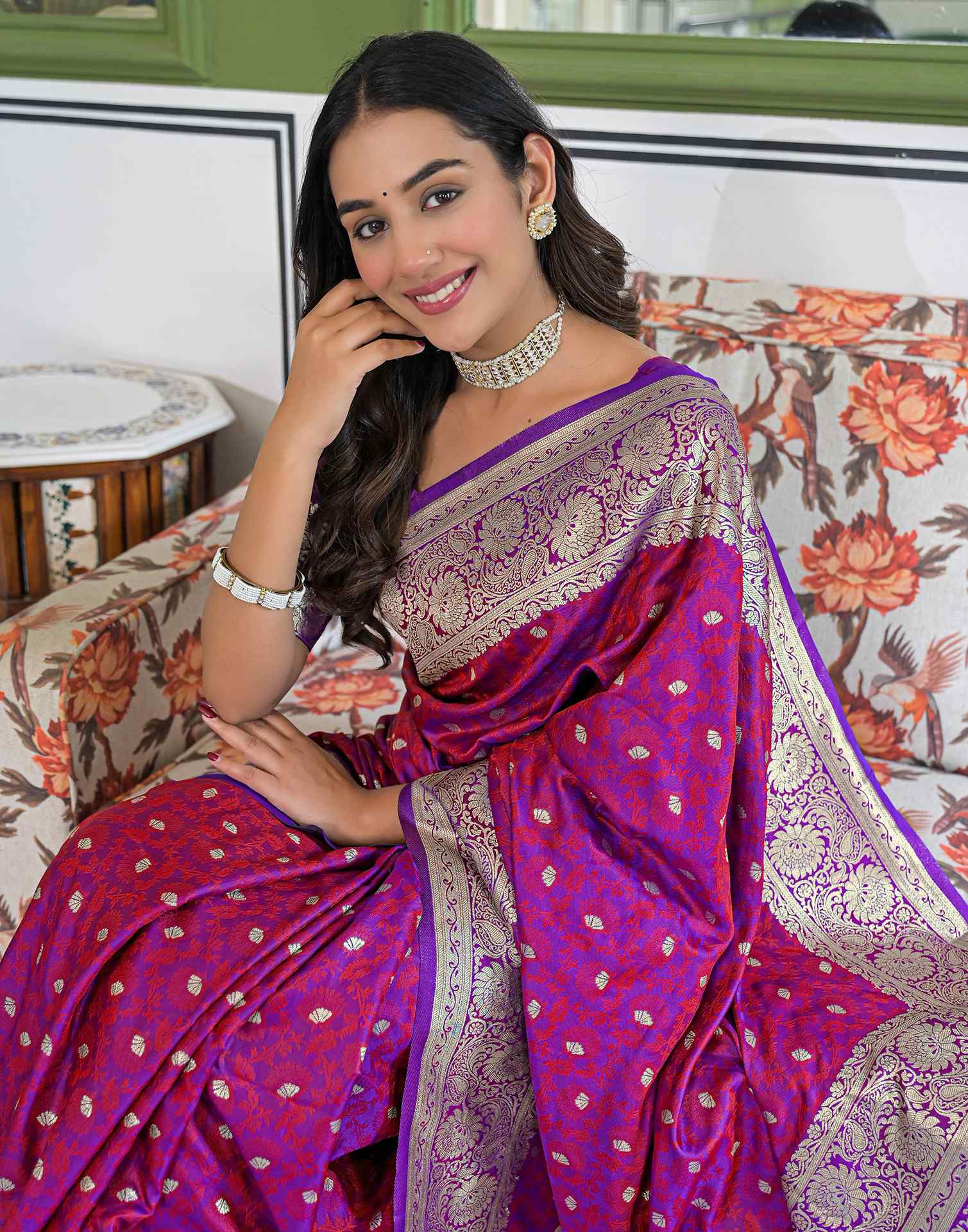 Purple Silk Woven Banarasi Saree