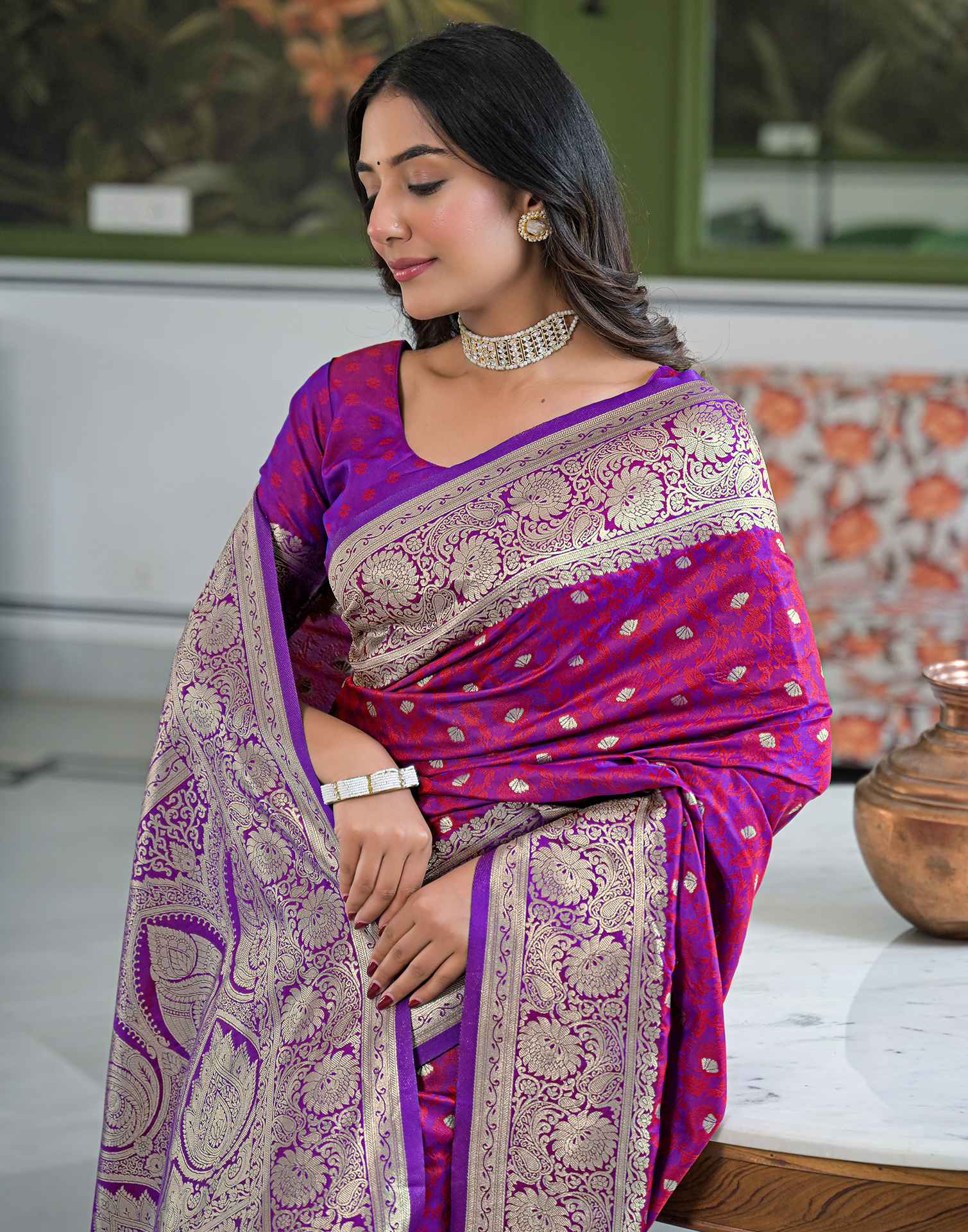 Purple Silk Woven Banarasi Saree