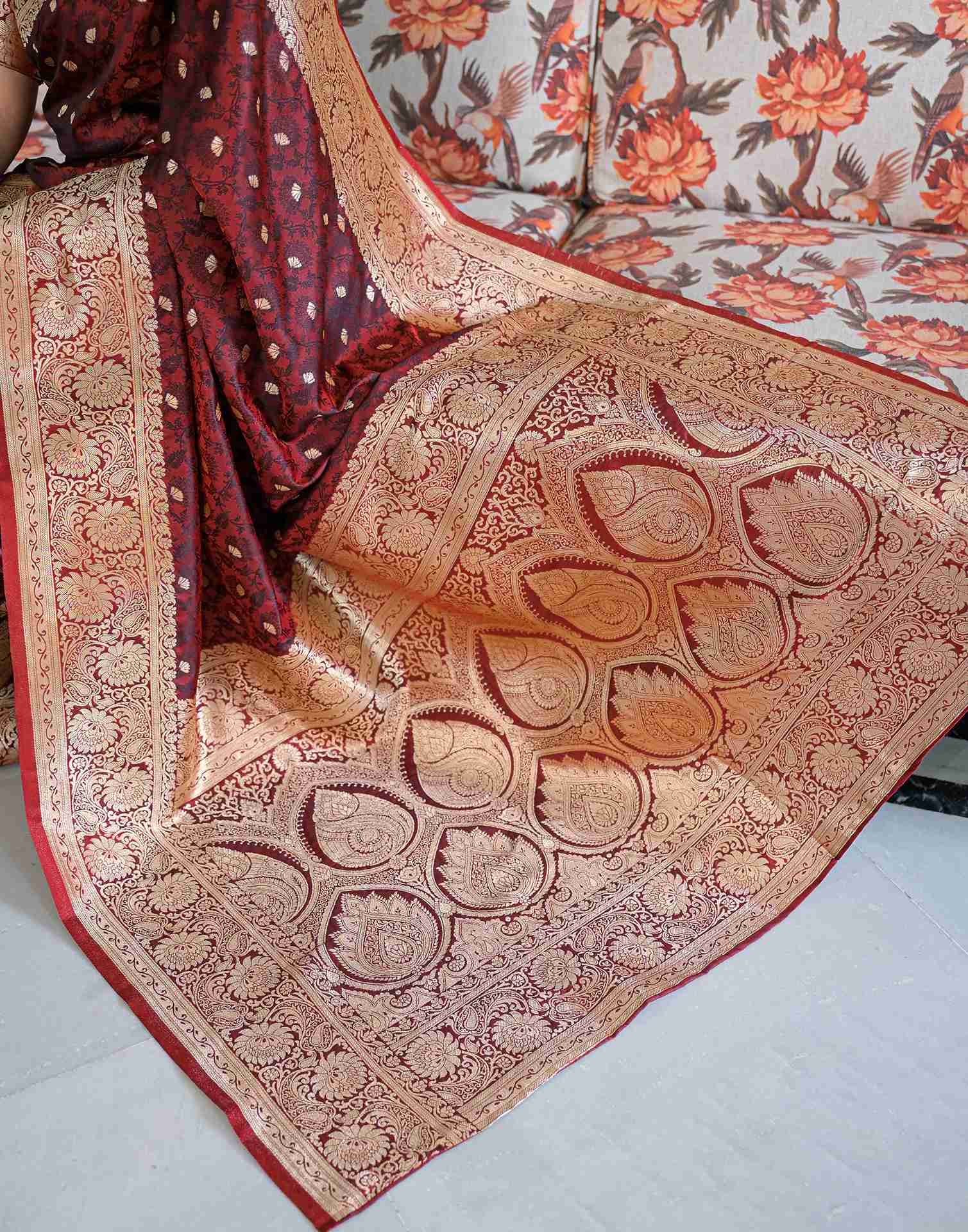Maroon Silk Woven Banarasi Saree