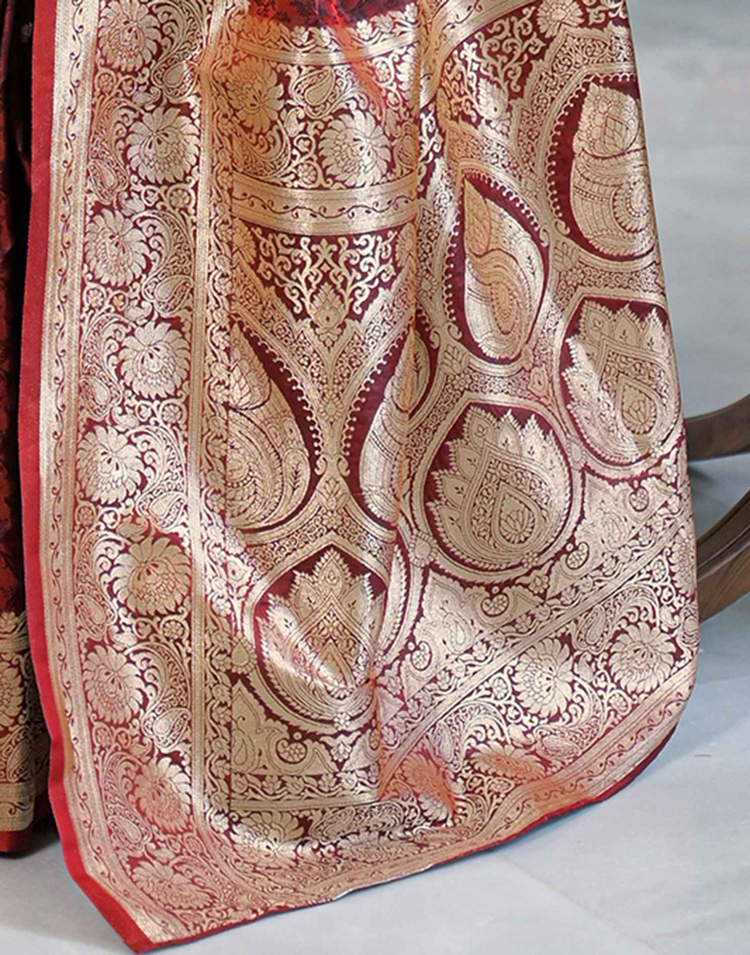 Maroon Silk Woven Banarasi Saree