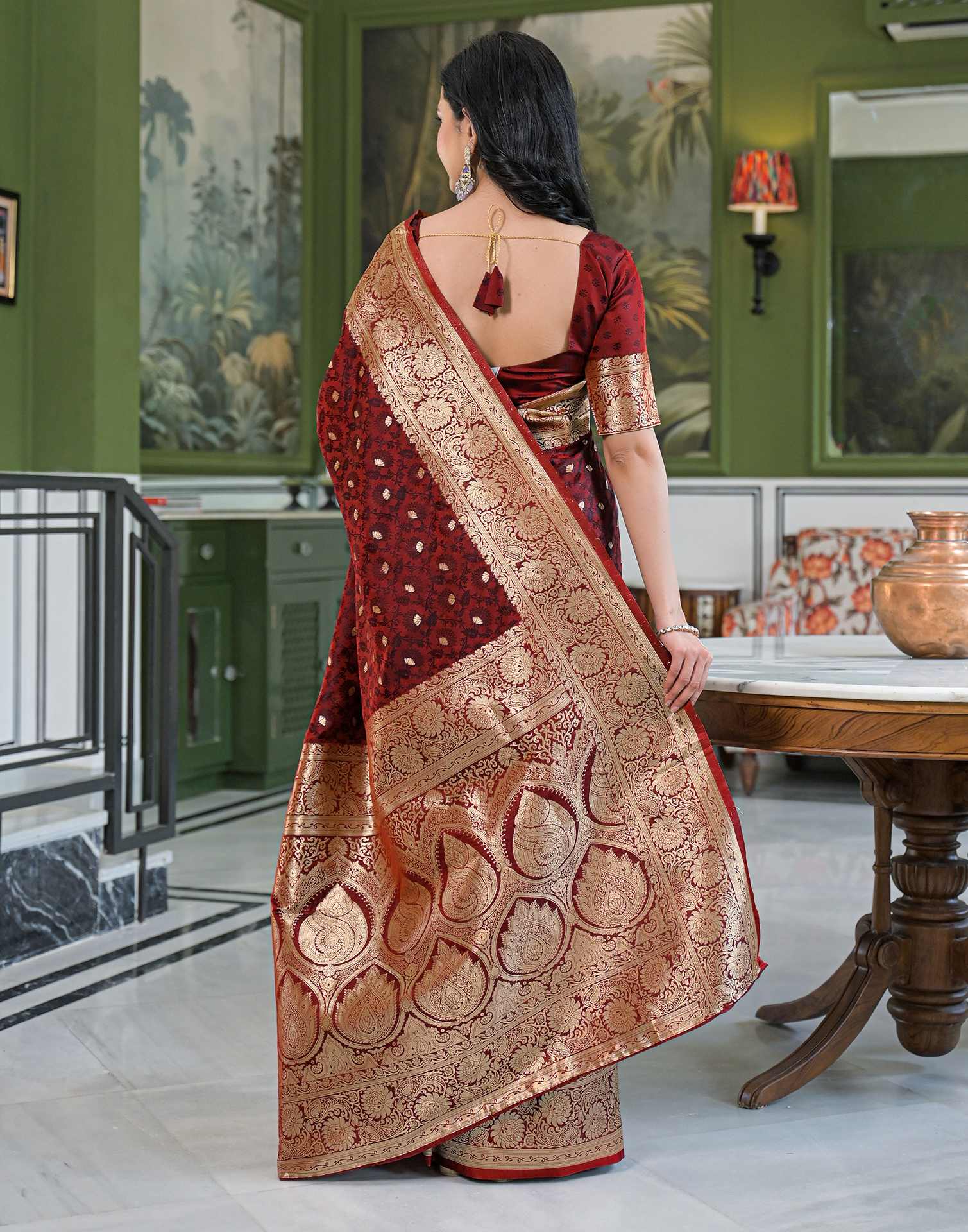 Maroon Silk Woven Banarasi Saree