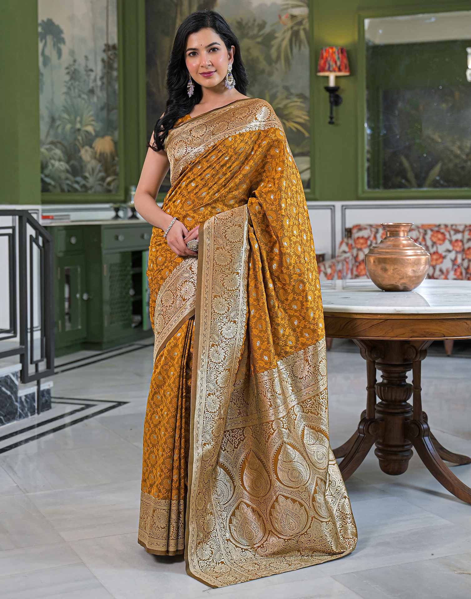 Dusty Mustard Silk Woven Banarasi Saree