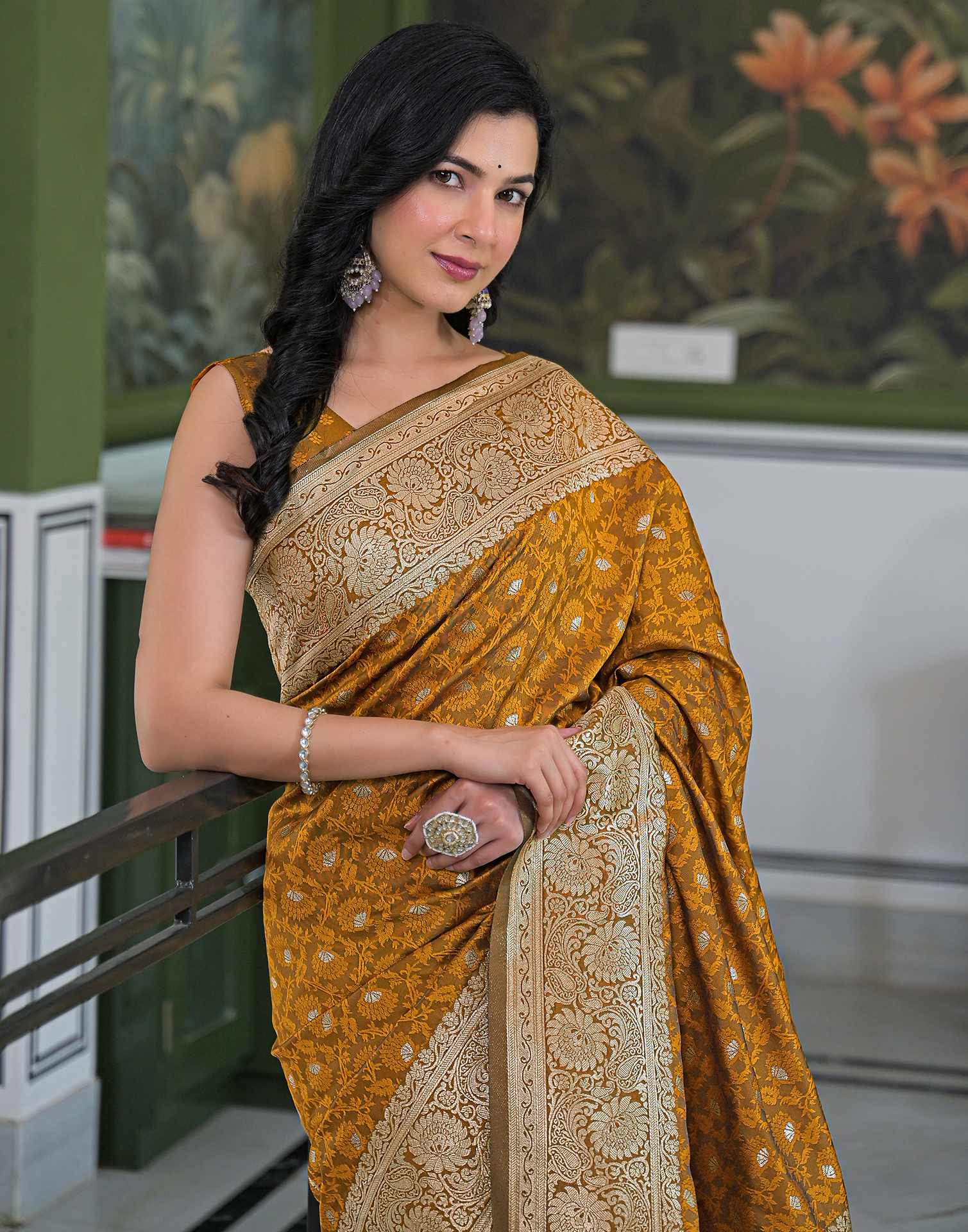 Dusty Mustard Silk Woven Banarasi Saree