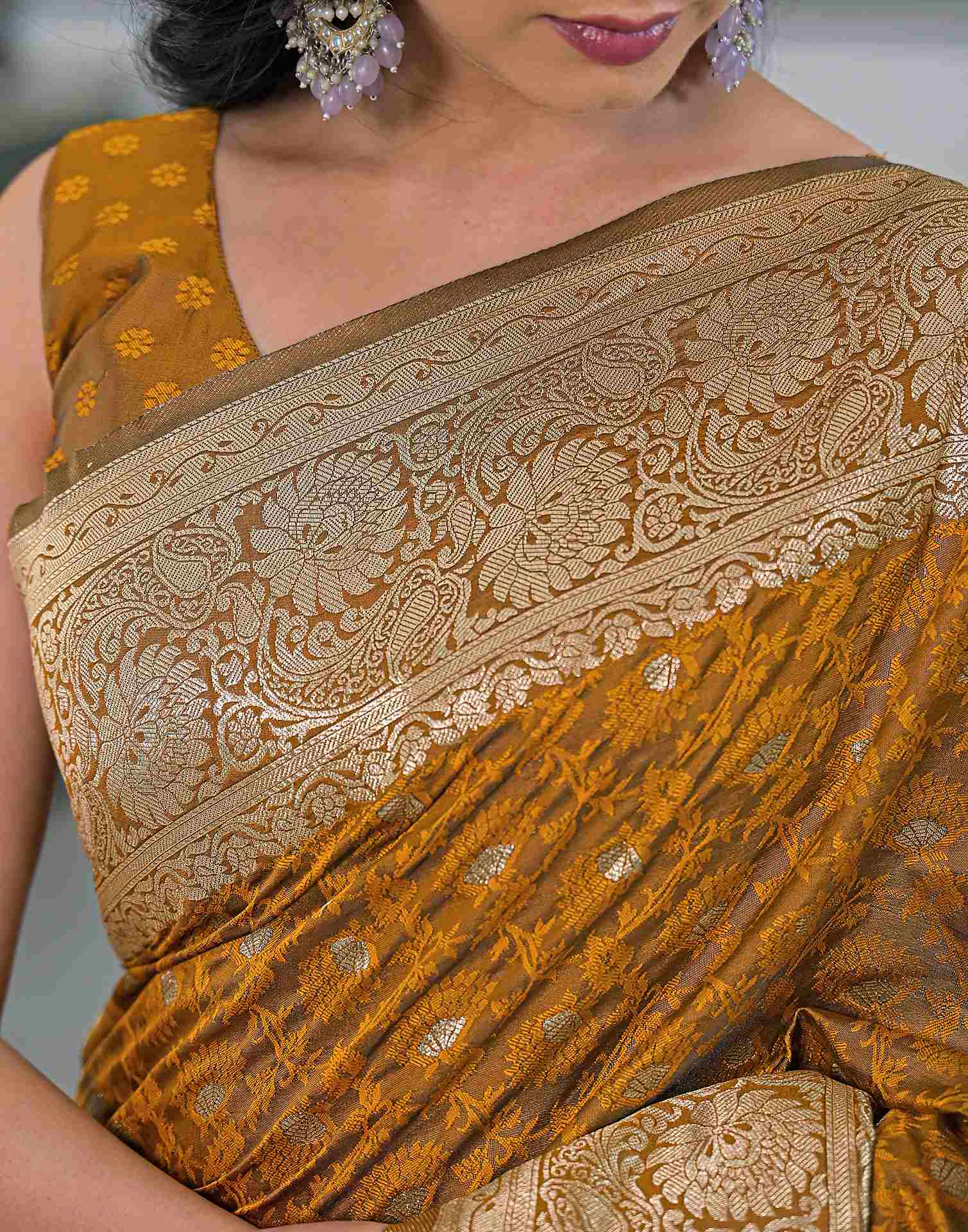 Dusty Mustard Silk Woven Banarasi Saree