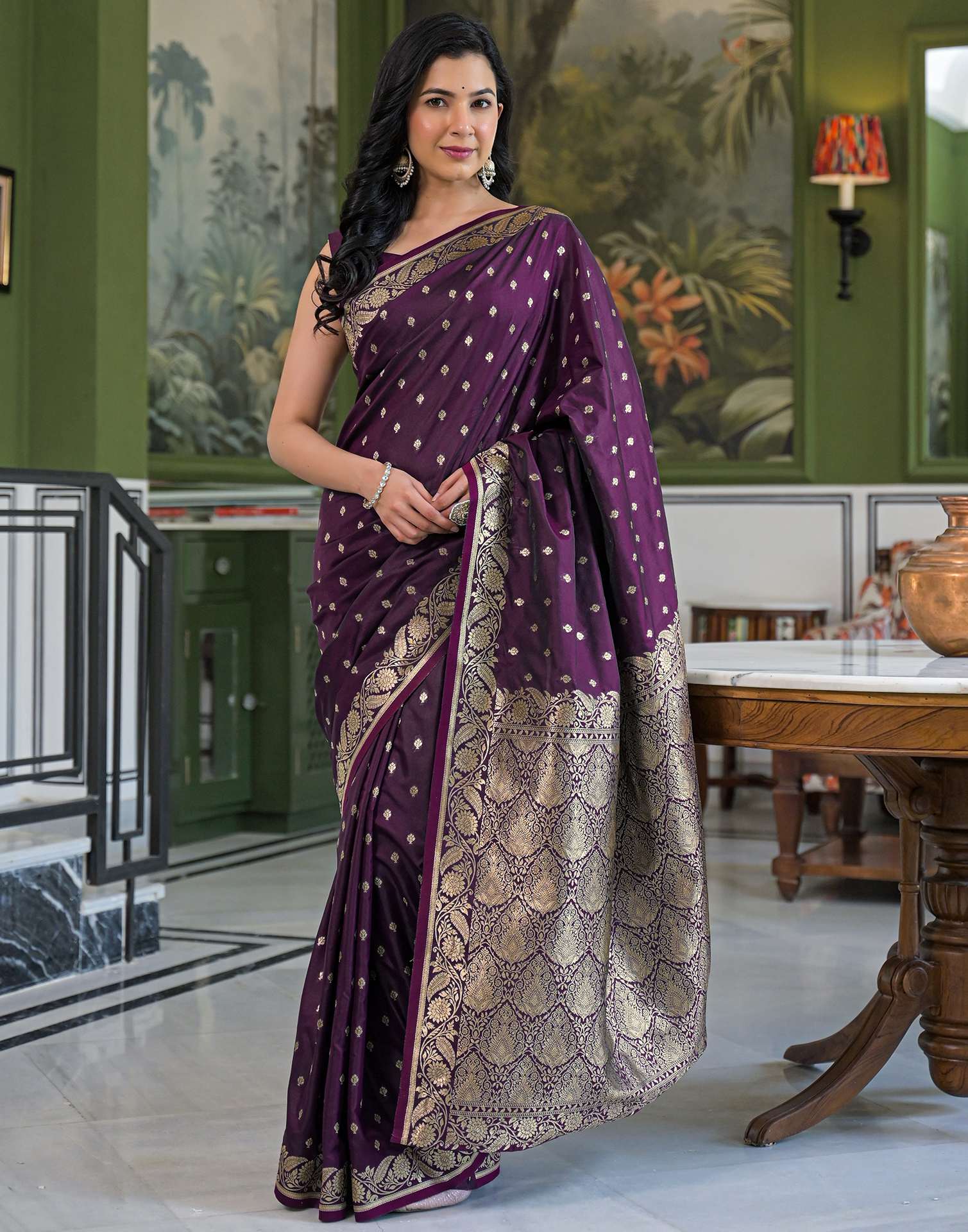 Dark Purple Silk Woven Banarasi Saree