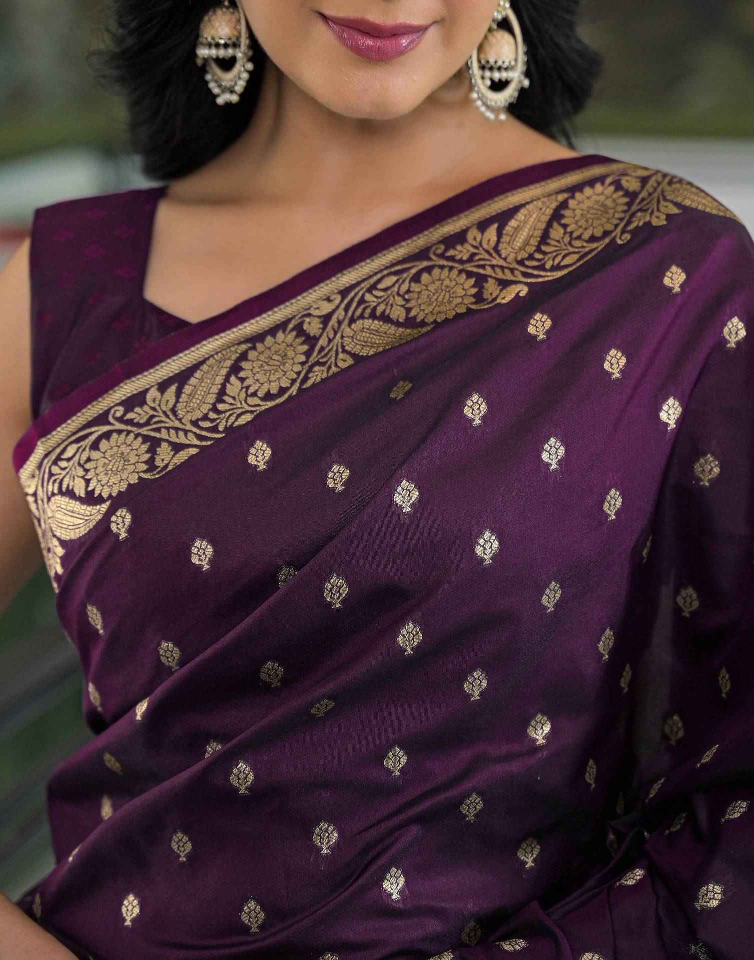 Dark Purple Silk Woven Banarasi Saree