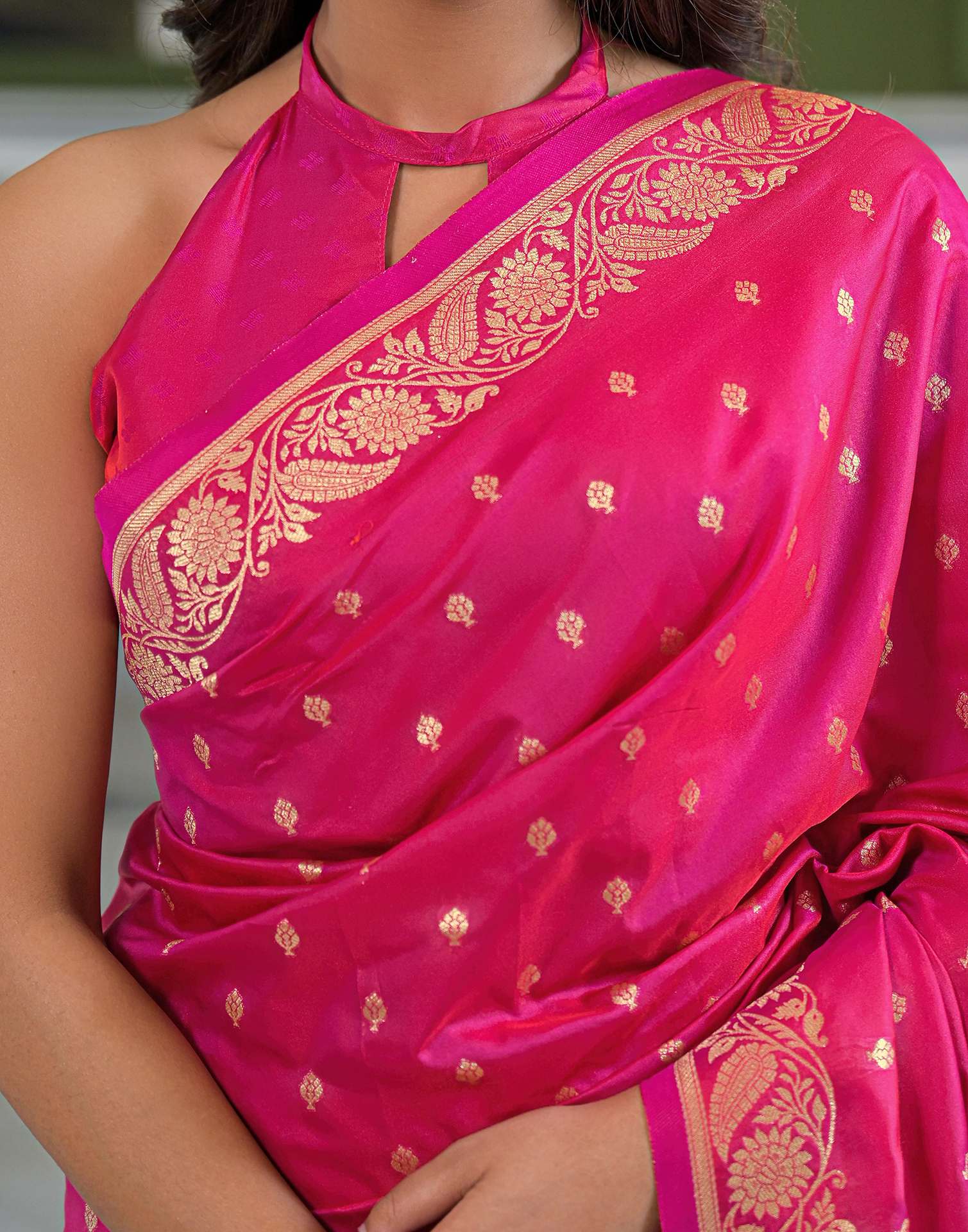 Dark Pink Silk Woven Banarasi Saree