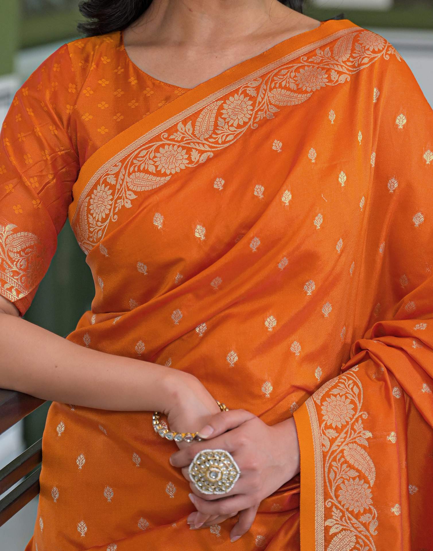 Orange Silk Woven Banarasi Saree