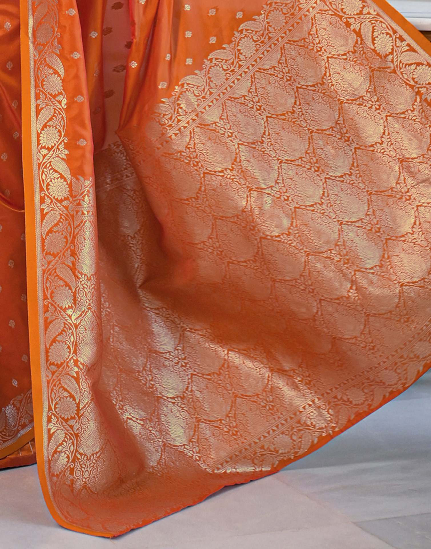 Orange Silk Woven Banarasi Saree