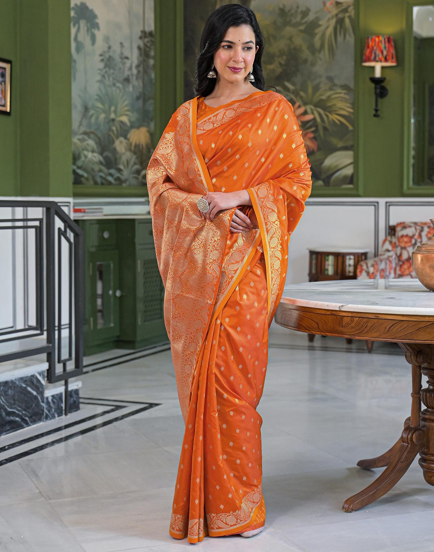 Orange Silk Woven Banarasi Saree