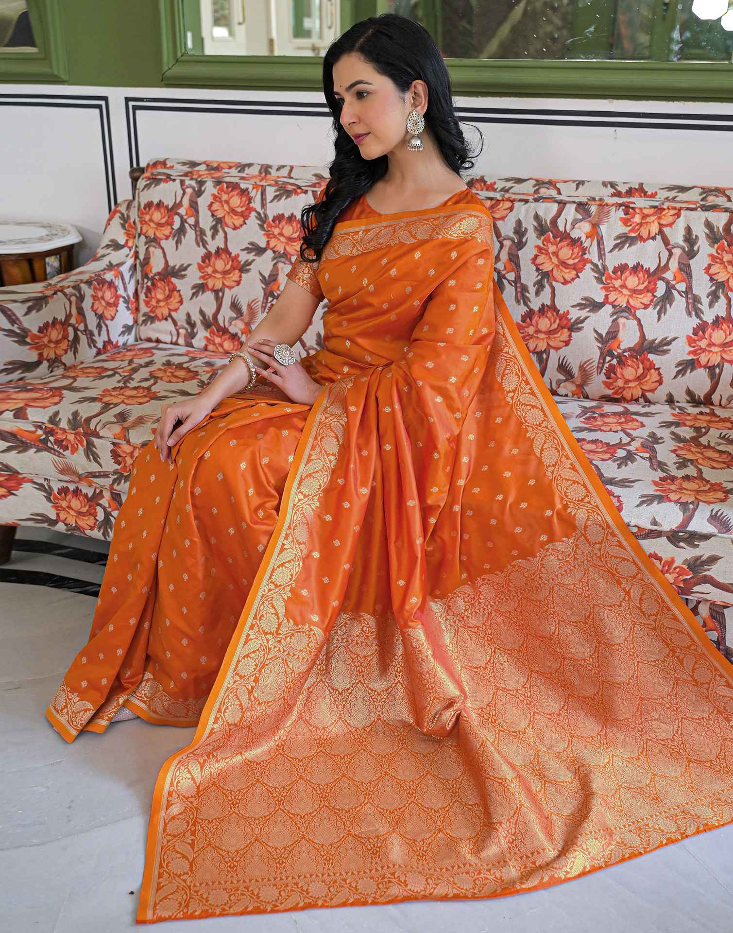 Orange Silk Woven Banarasi Saree