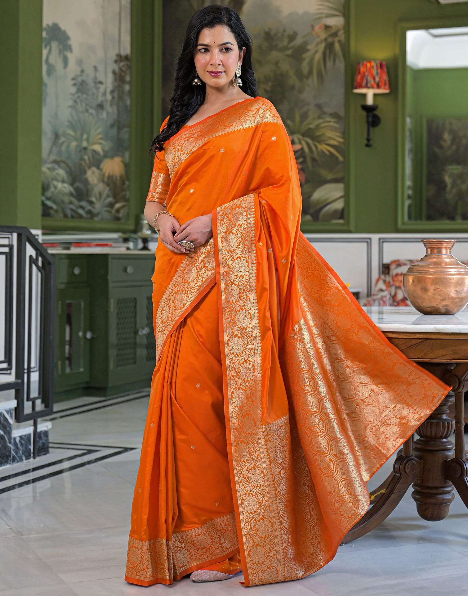Orange Silk Woven Banarasi Saree