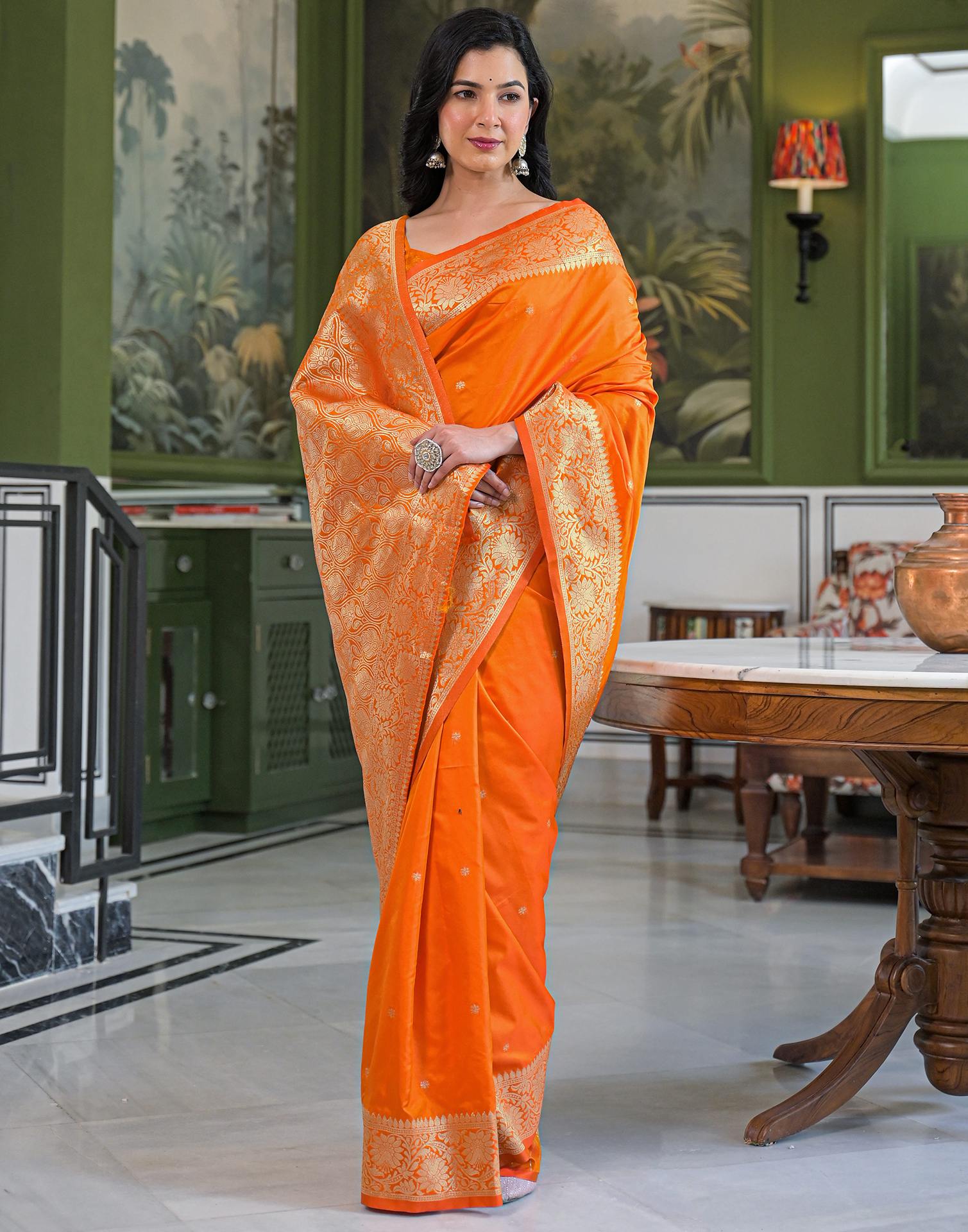 Orange Silk Woven Banarasi Saree
