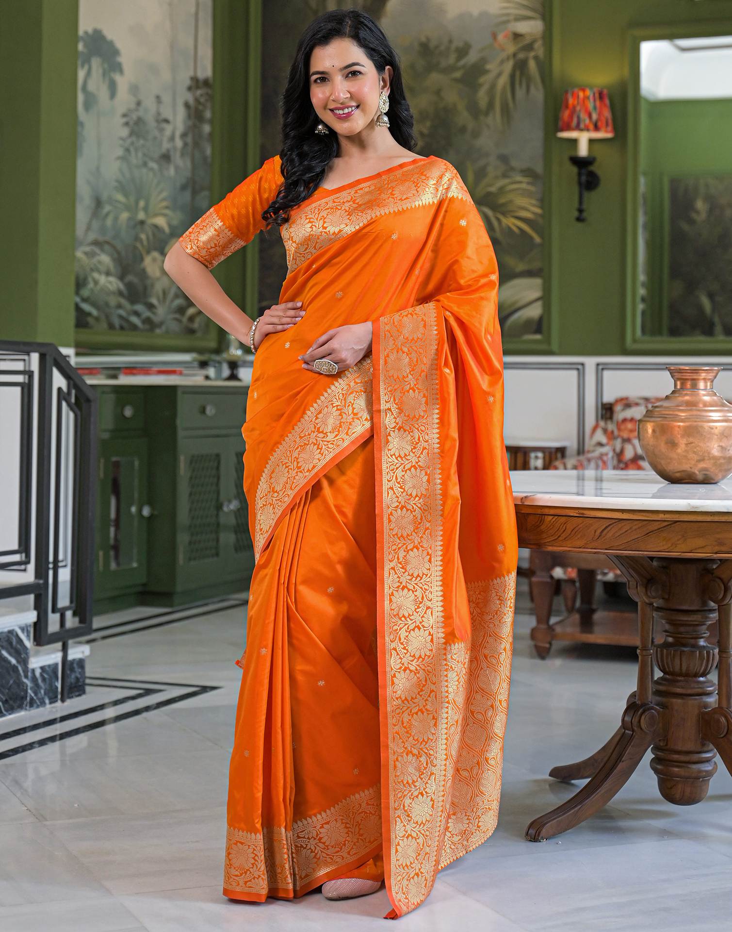 Orange Silk Woven Banarasi Saree