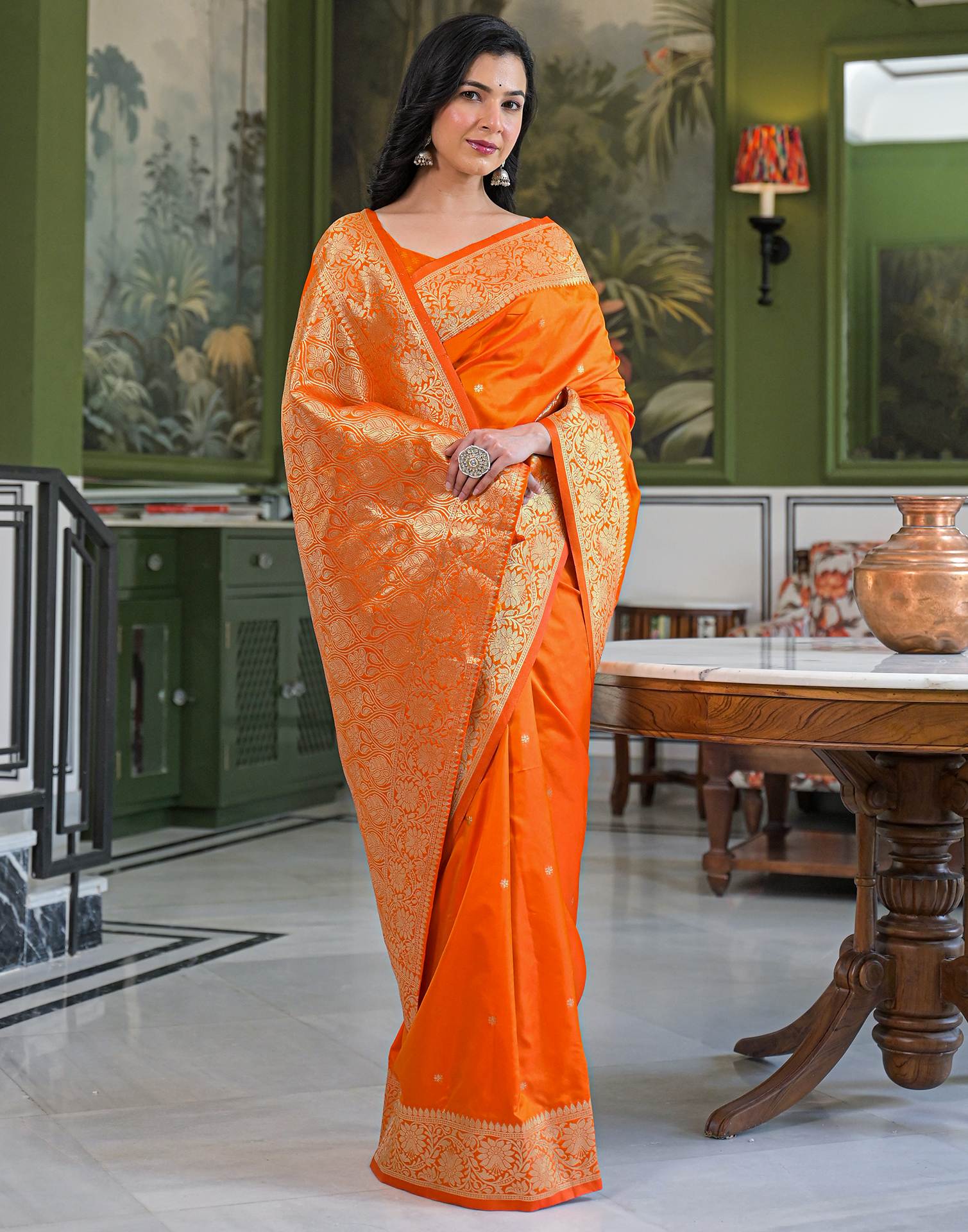 Orange Silk Woven Banarasi Saree
