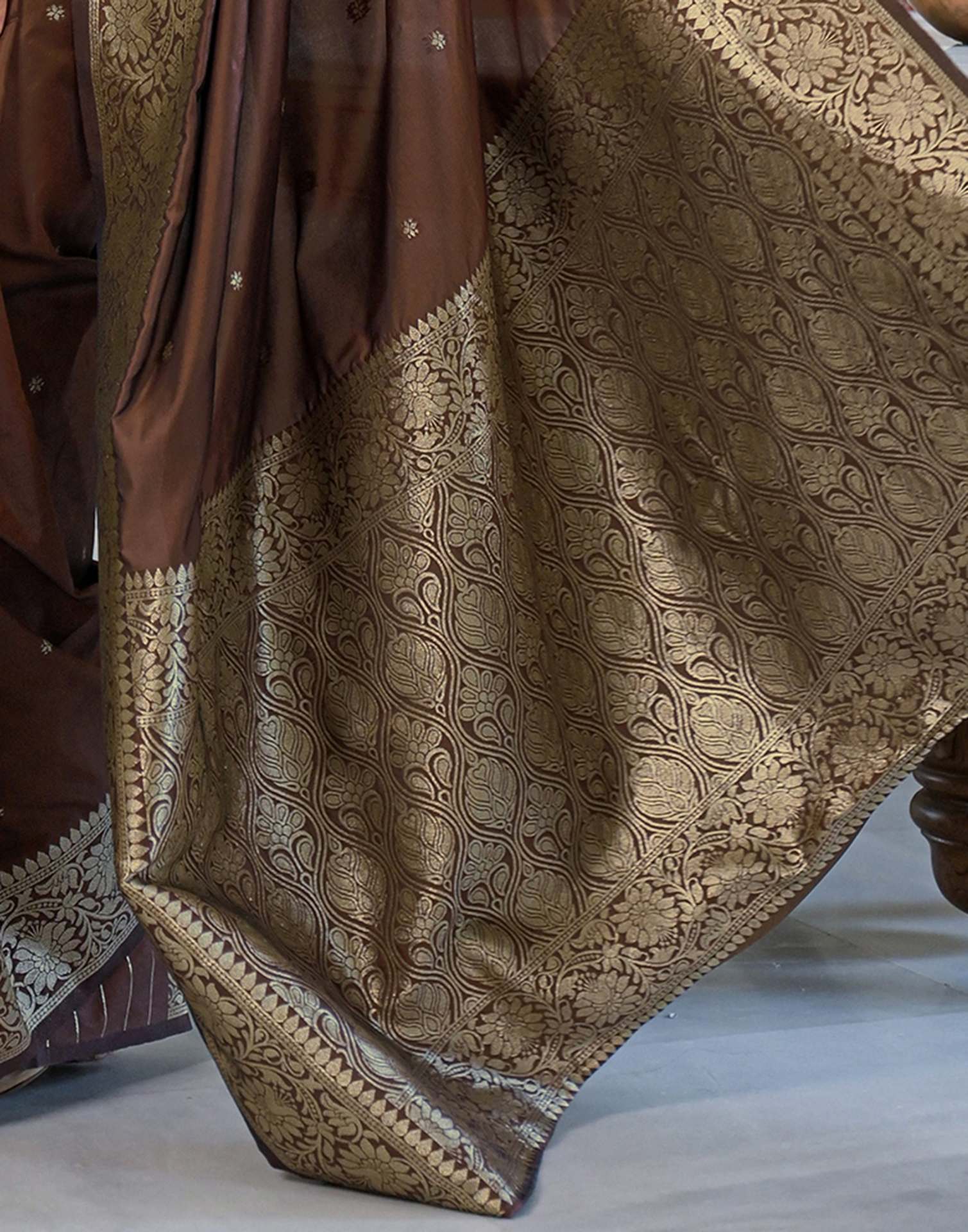 Dark Brown Silk Woven Banarasi Saree