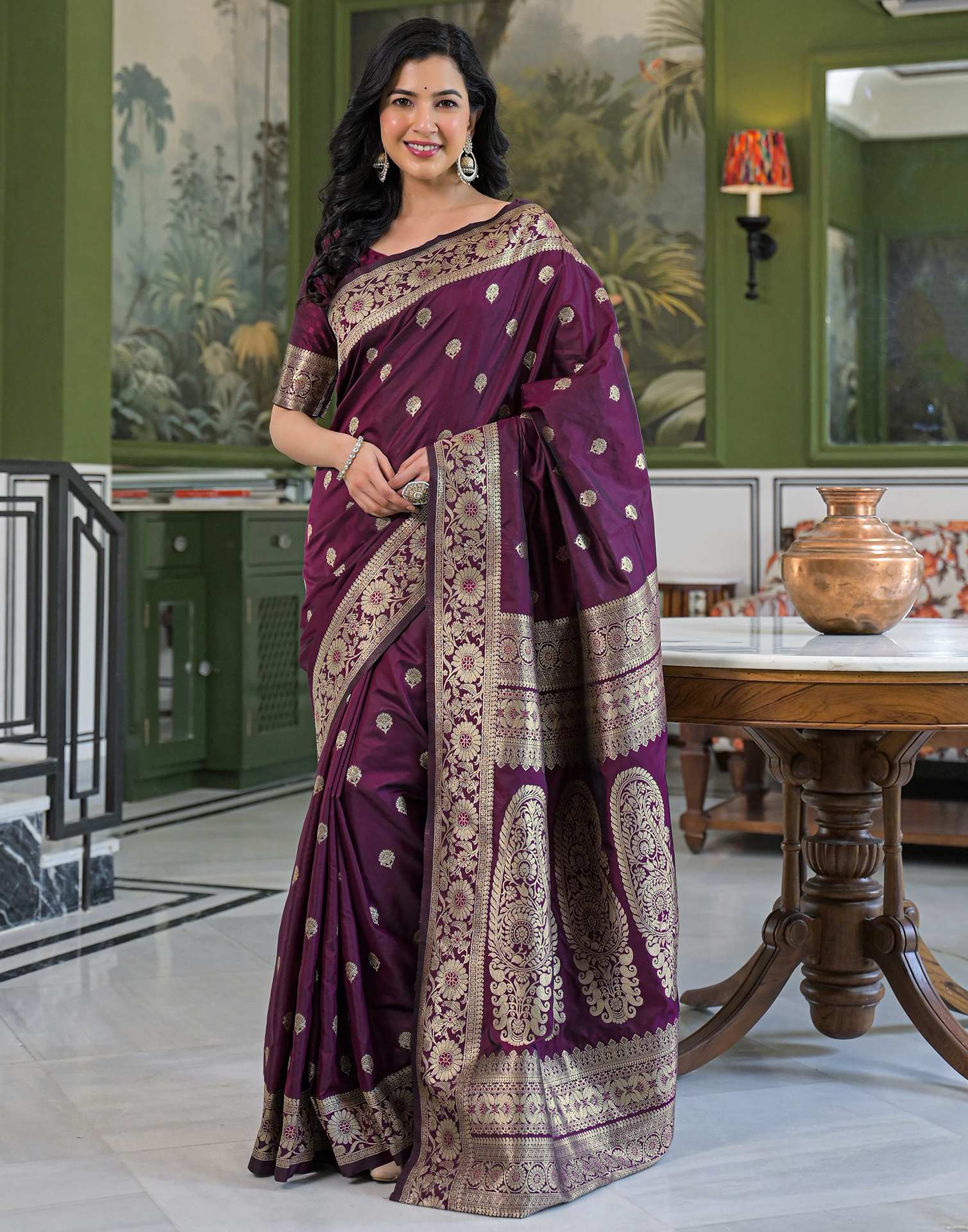 Dark Purple Silk Woven Banarasi Saree