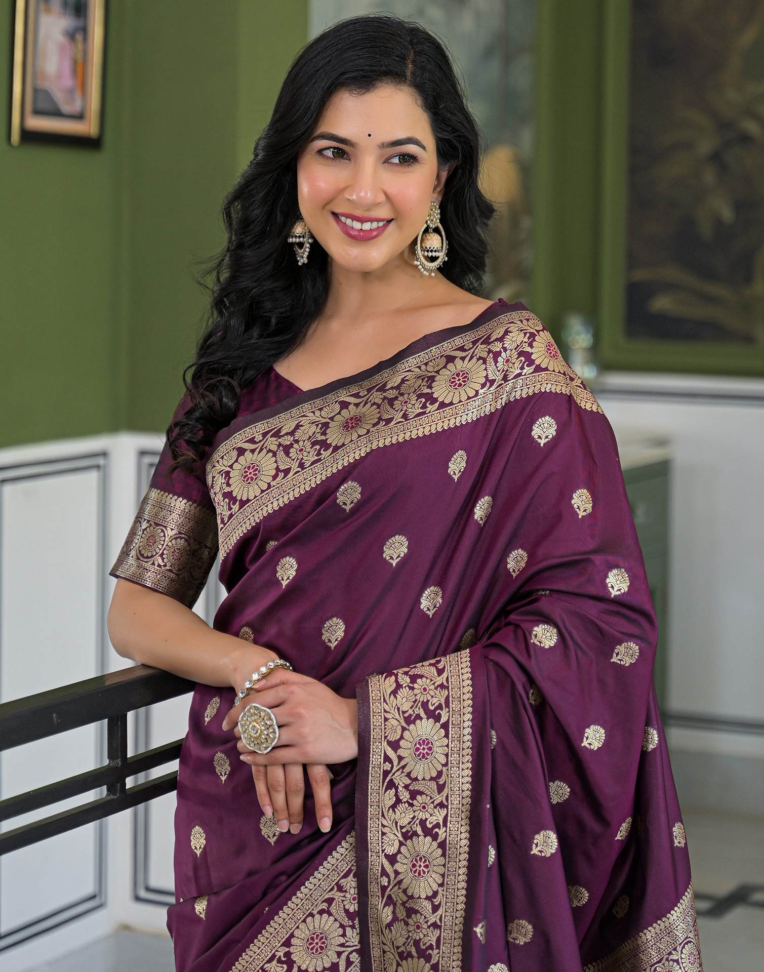 Dark Purple Silk Woven Banarasi Saree