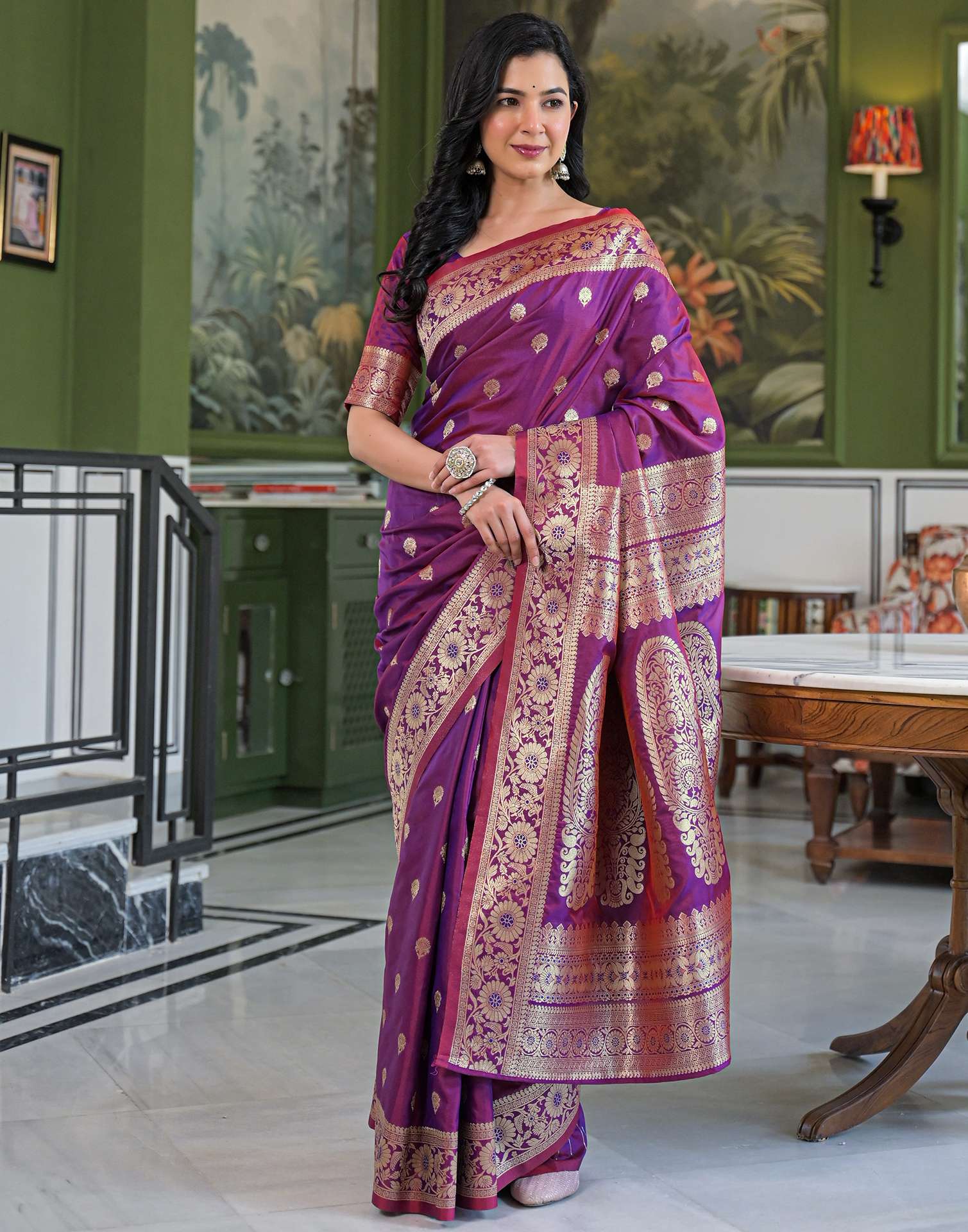 Purple Silk Woven Banarasi Saree