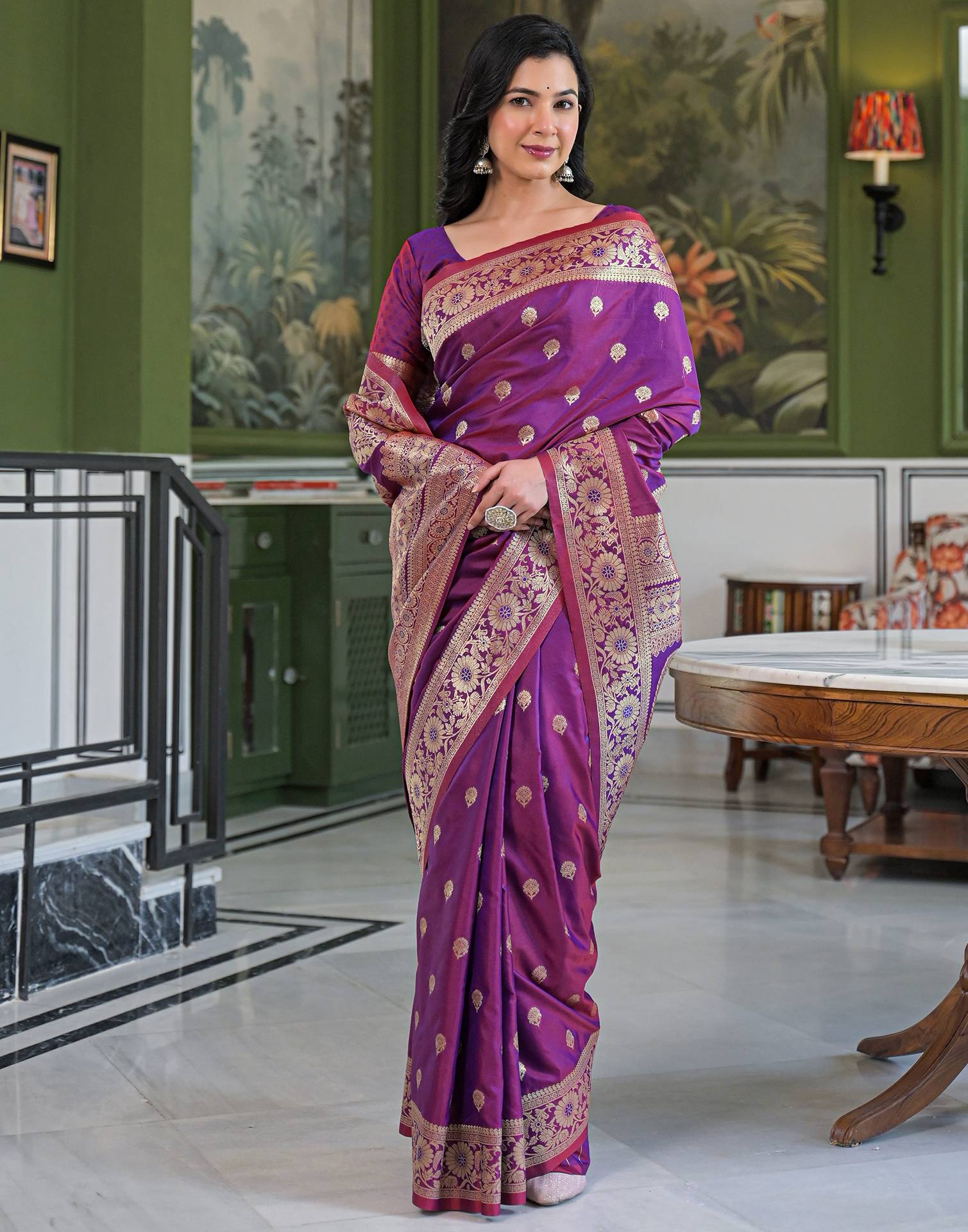 Purple Silk Woven Banarasi Saree