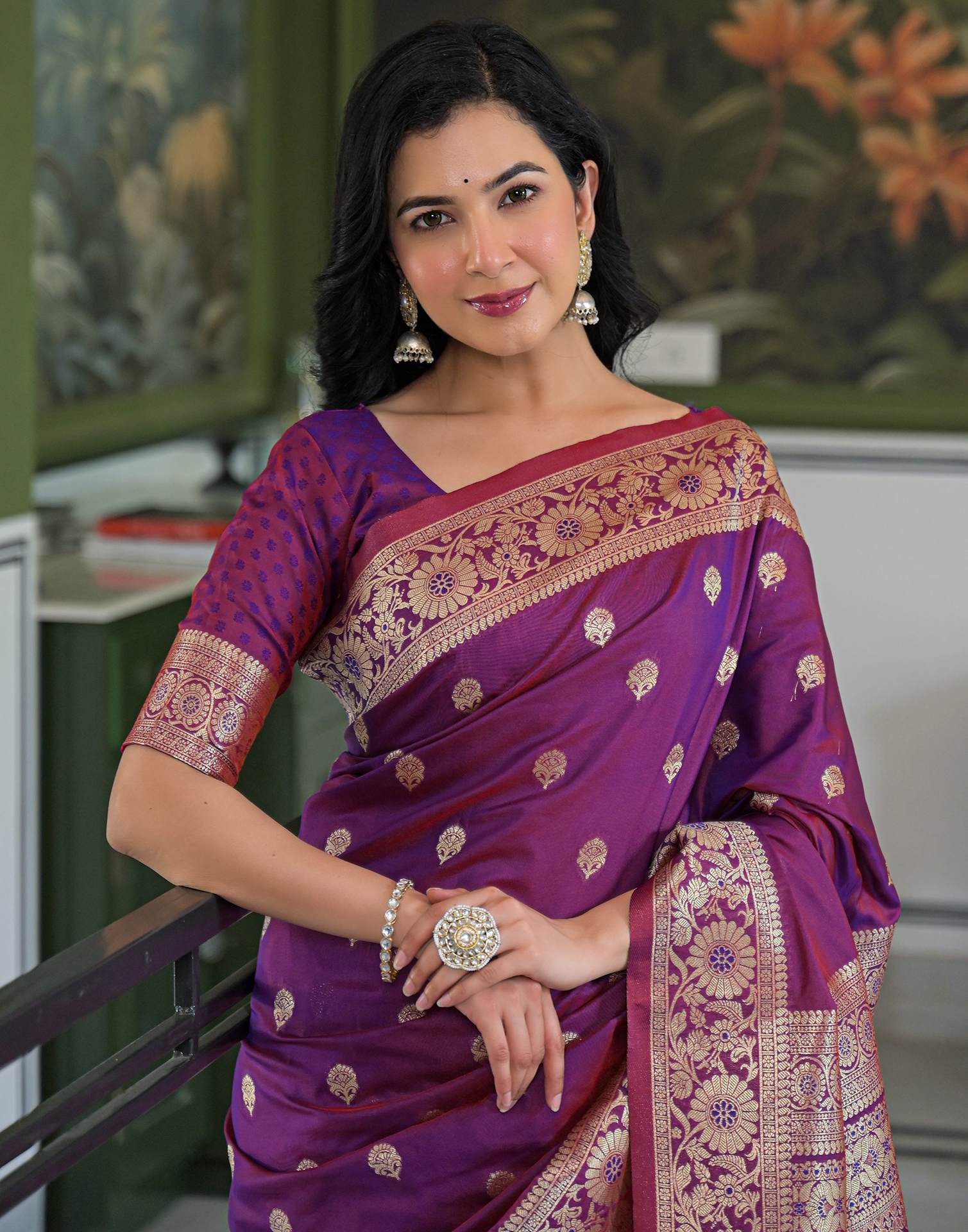 Purple Silk Woven Banarasi Saree