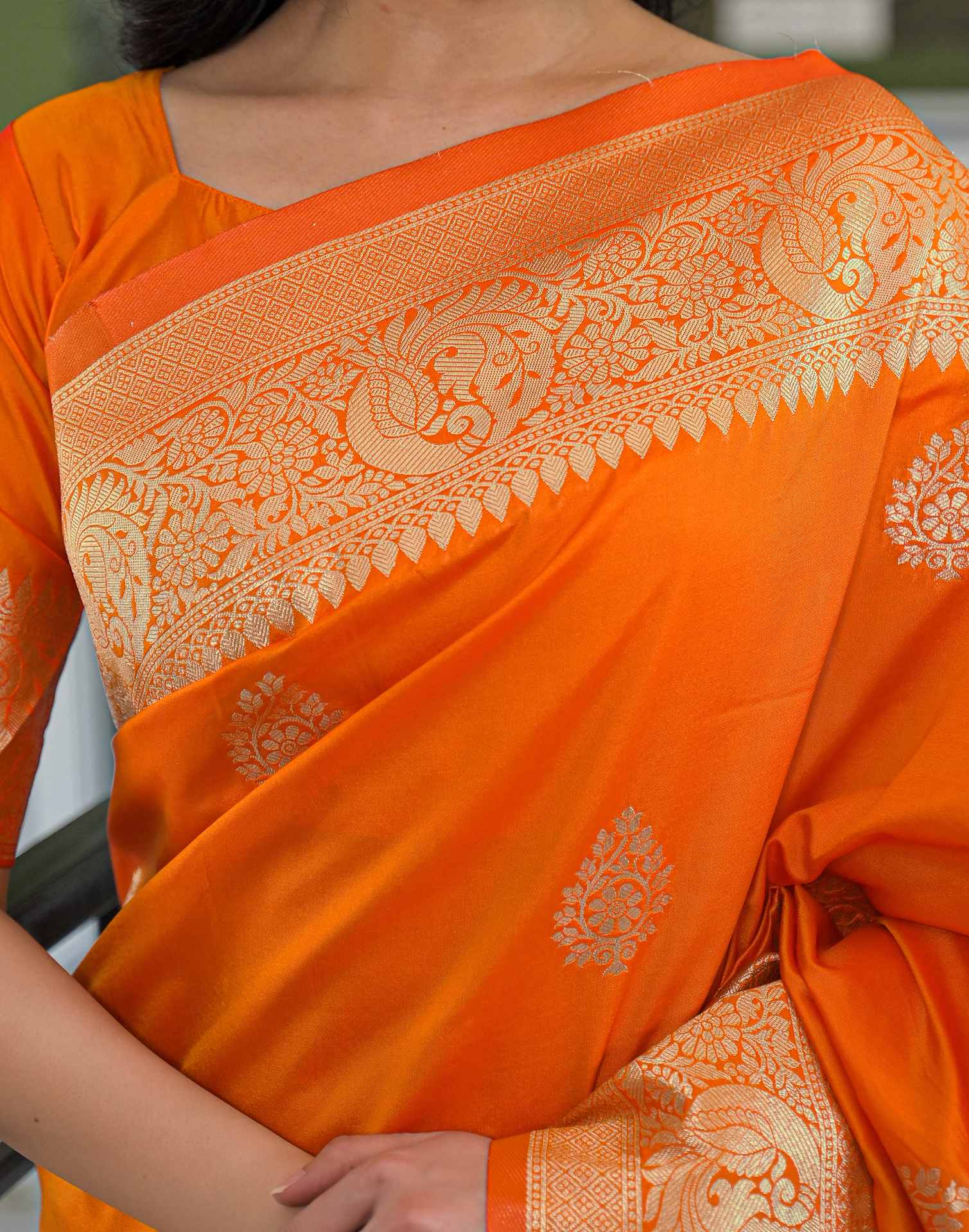 Orange Silk Woven Banarasi Saree