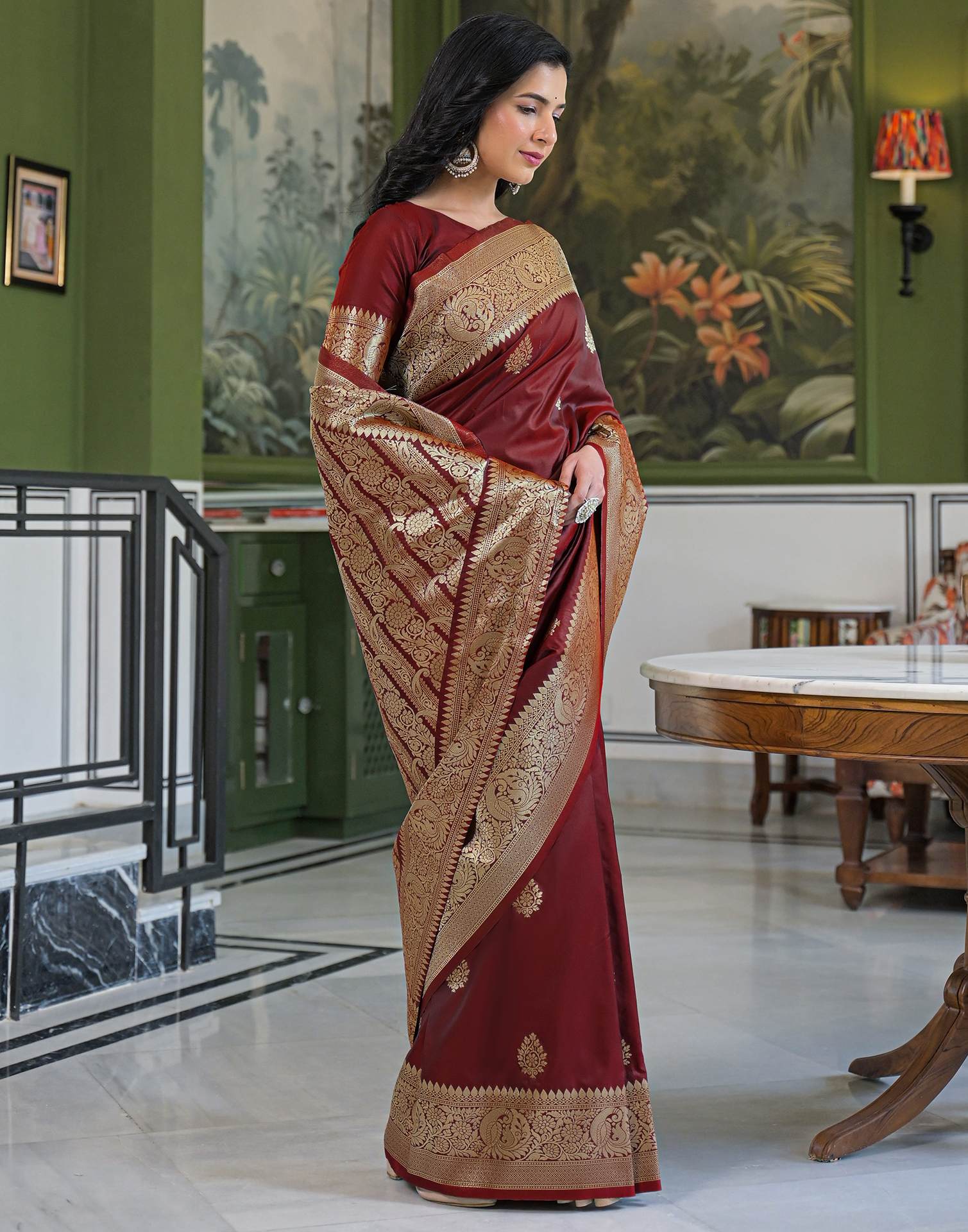 Maroon Silk Woven Banarasi Saree