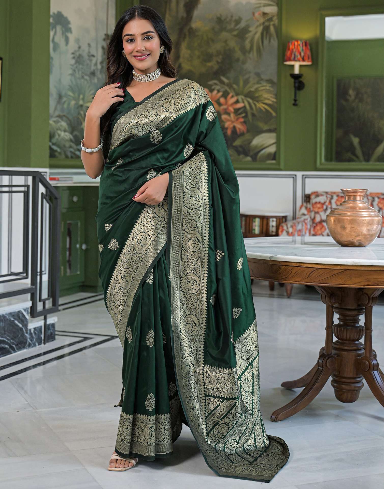 Green Silk Woven Banarasi Saree