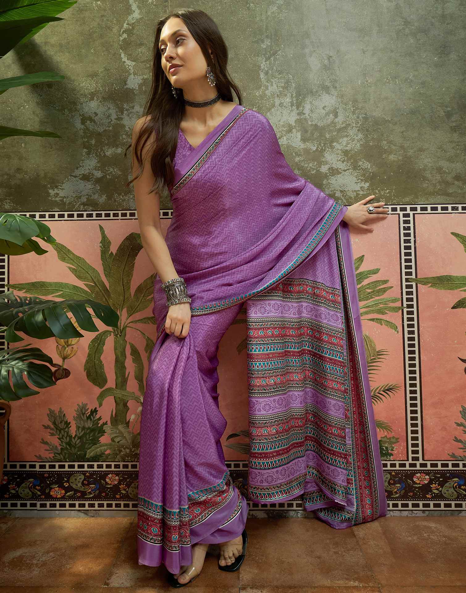 Lavender Crepe Silk Printed Saree