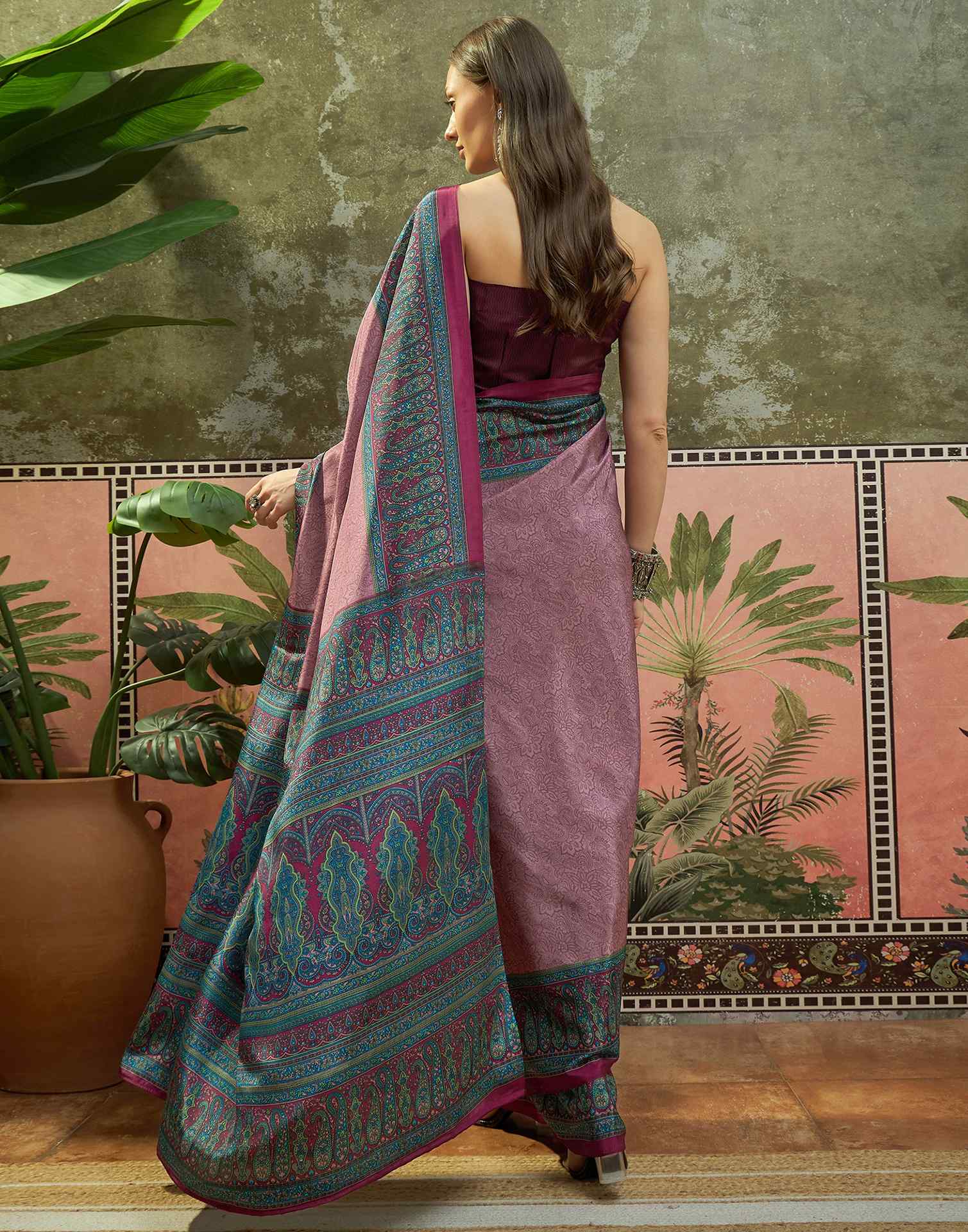 Mauve Crepe Silk Printed Saree