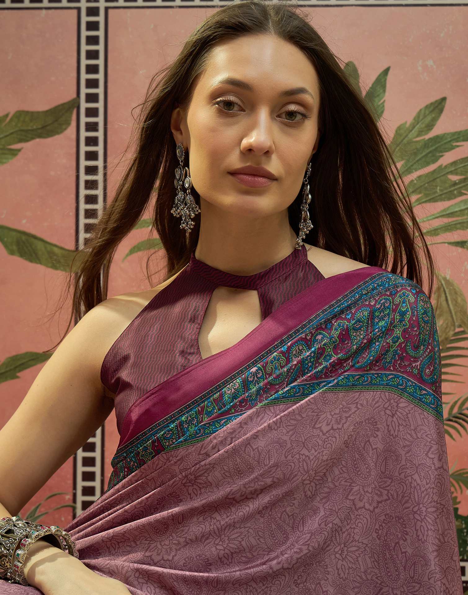 Mauve Crepe Silk Printed Saree