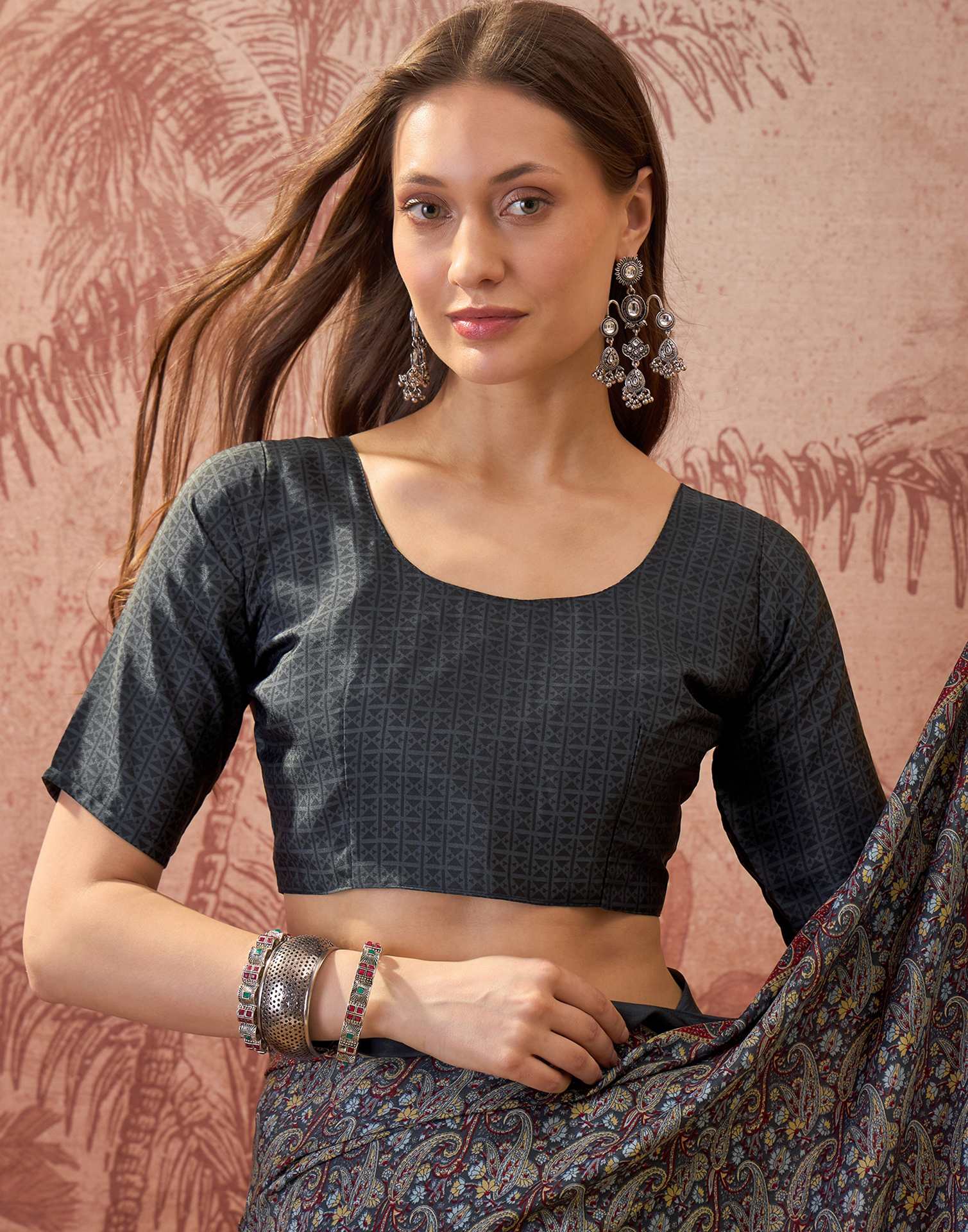 Grey Crepe Silk Printed Saree