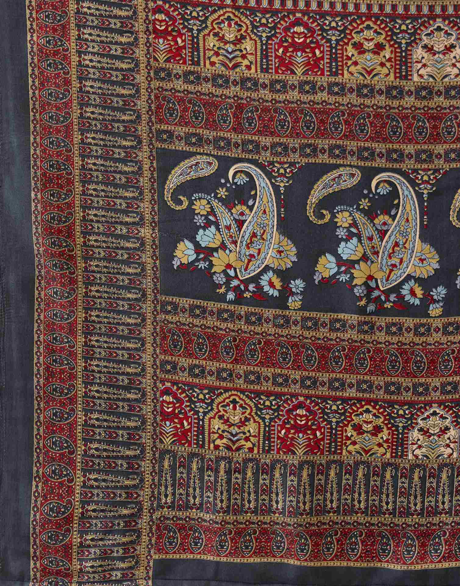 Grey Crepe Silk Printed Saree