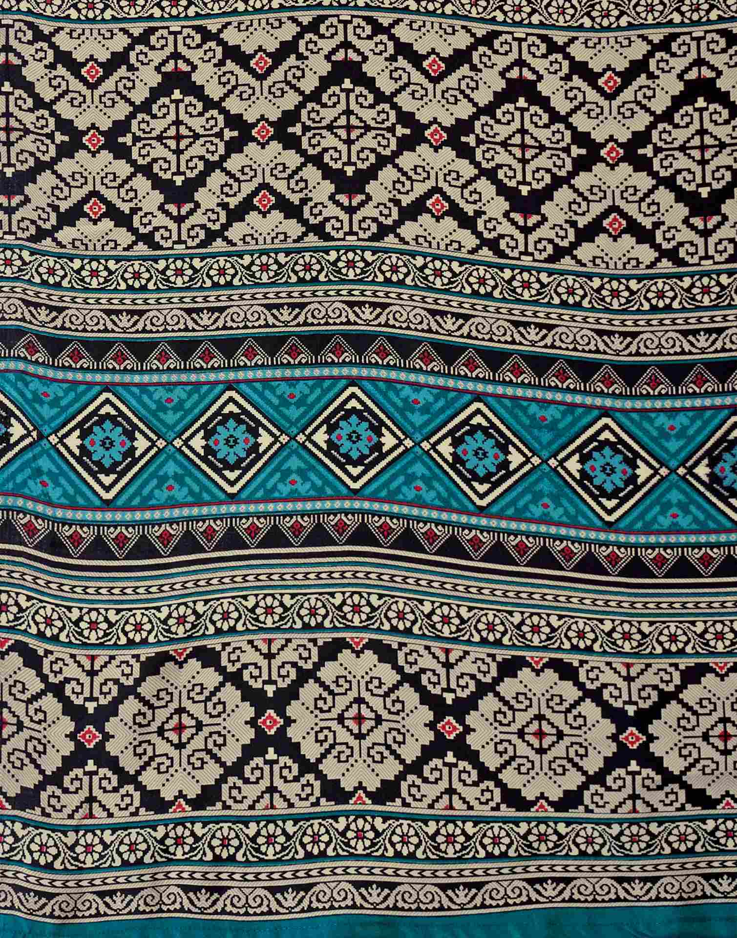 Teal Blue Crepe Silk Printed Saree