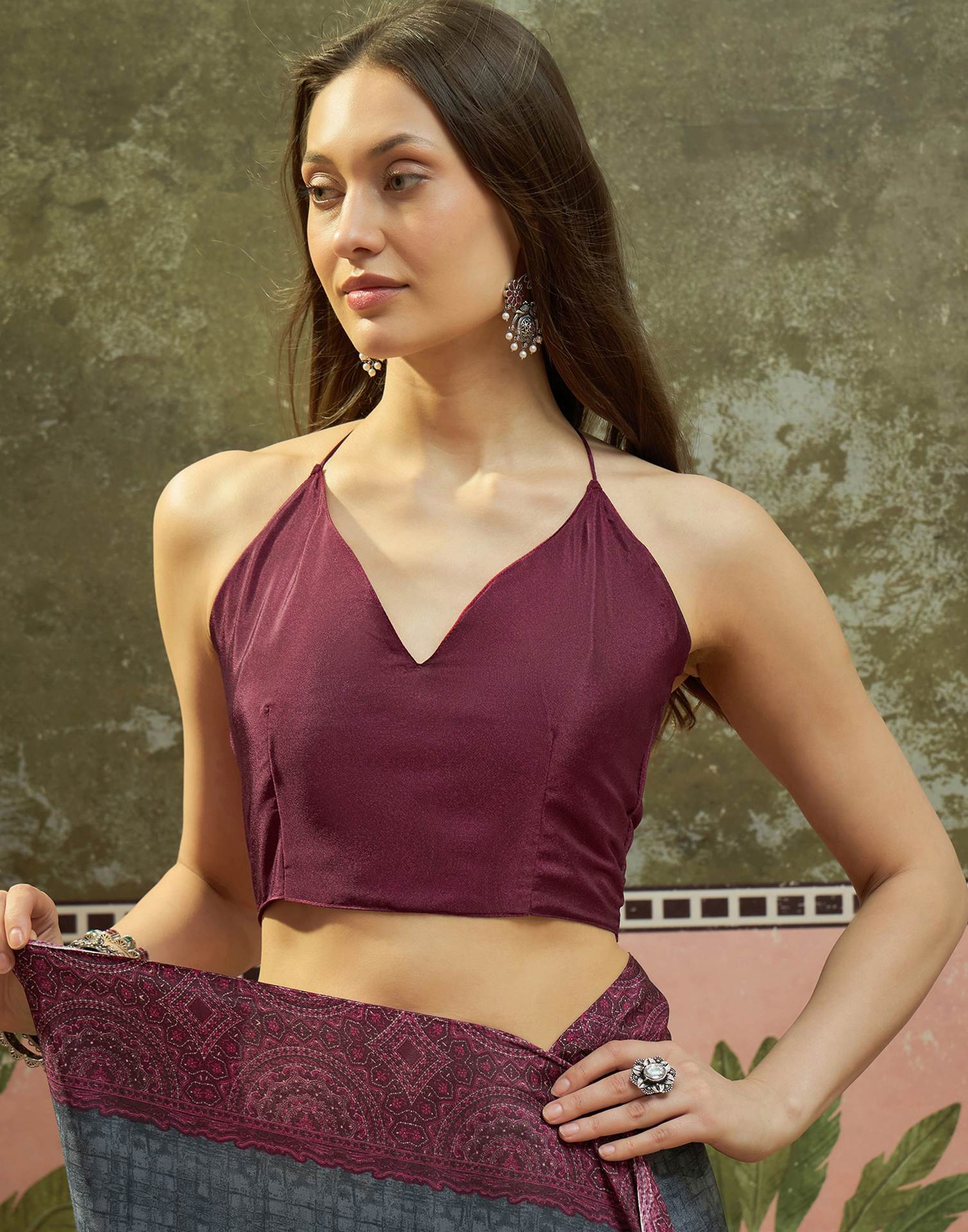 Grey Crepe Silk Printed Saree