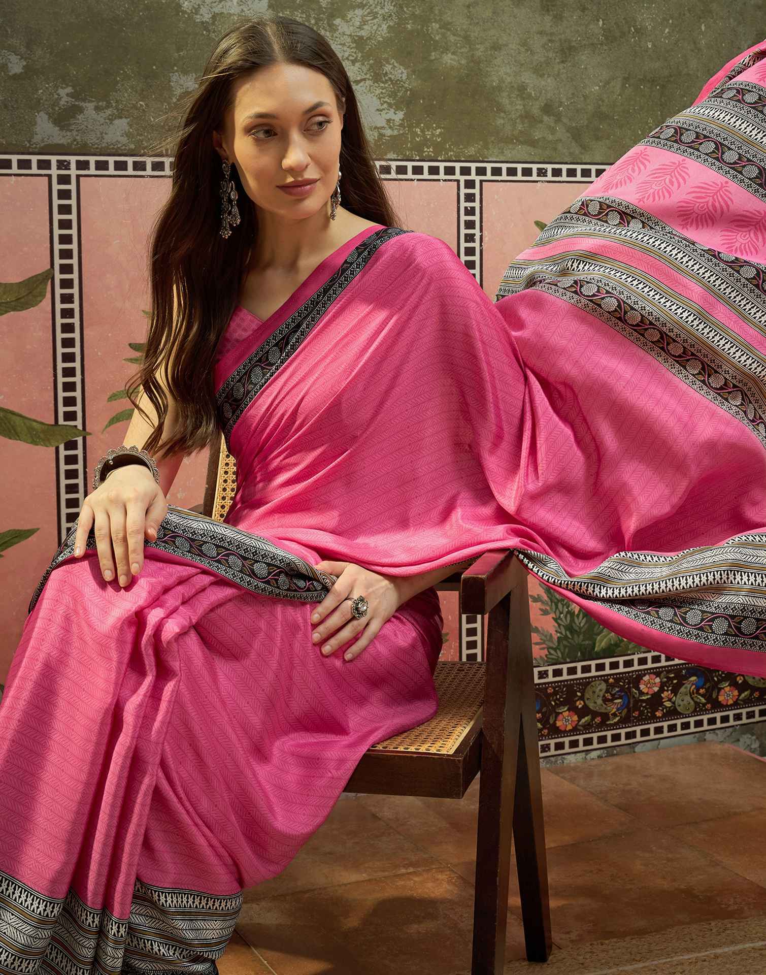 Pink Crepe Silk Printed Saree
