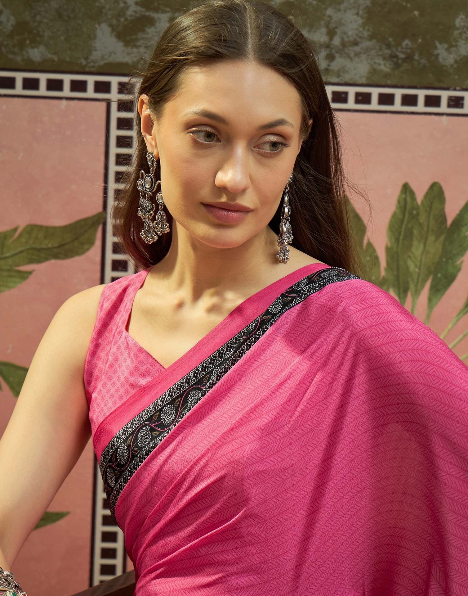 Pink Crepe Silk Printed Saree
