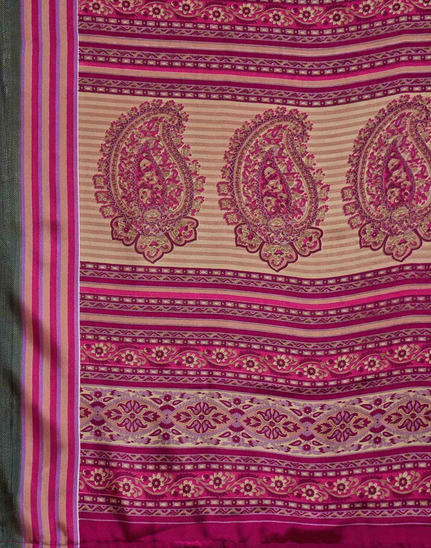 Beige Crepe Silk Printed Saree