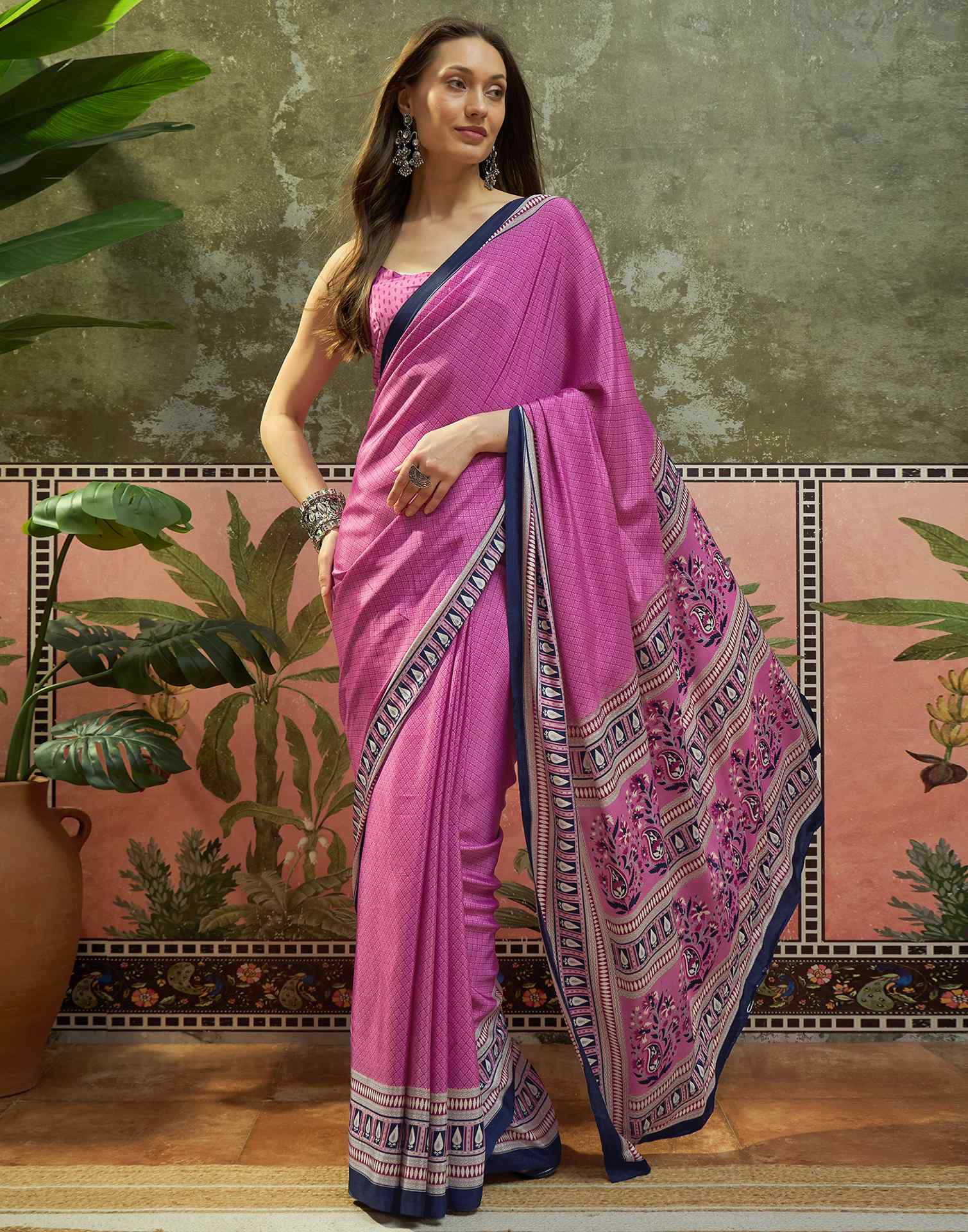 Light Purple Crepe Silk Printed Saree