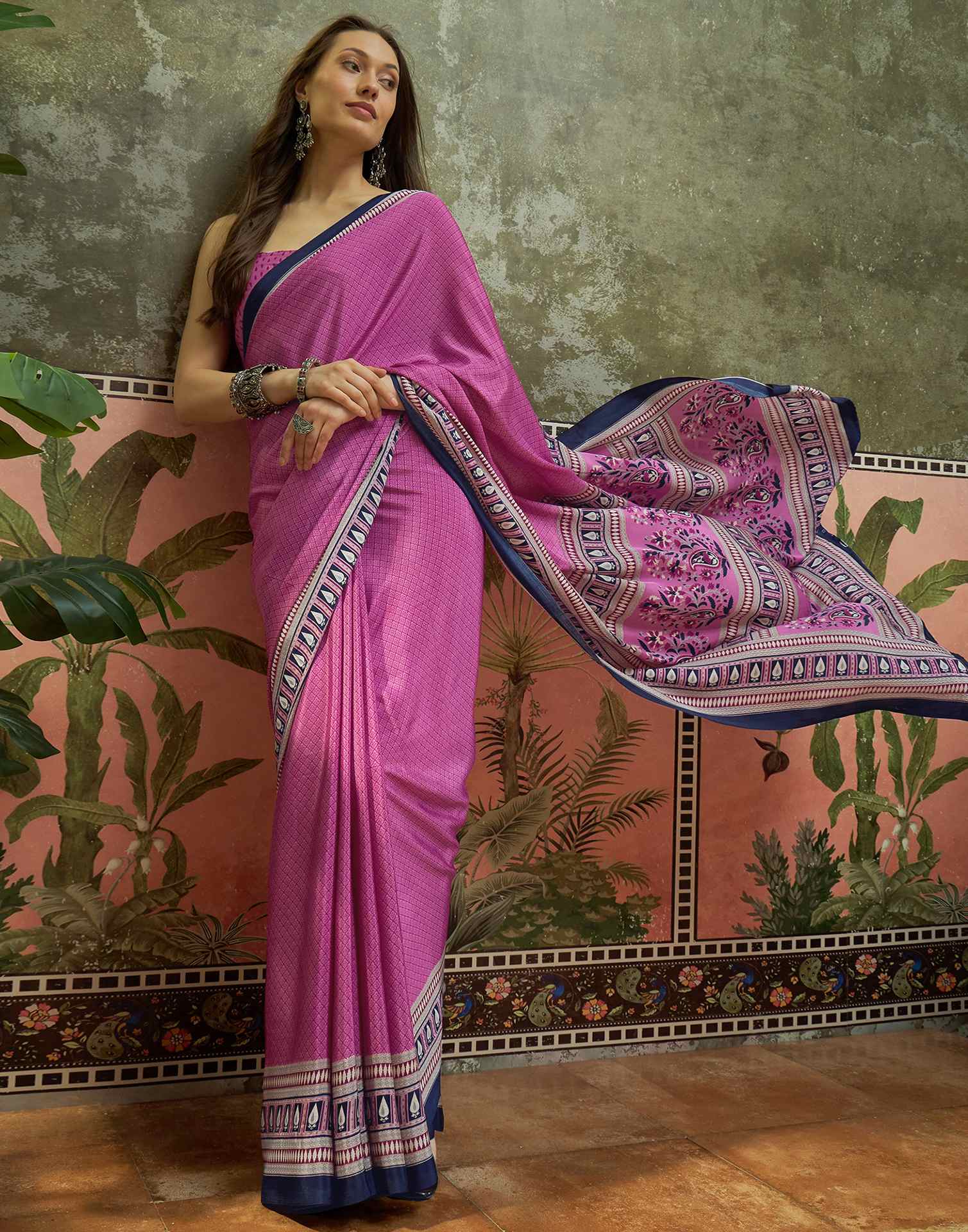 Light Purple Crepe Silk Printed Saree