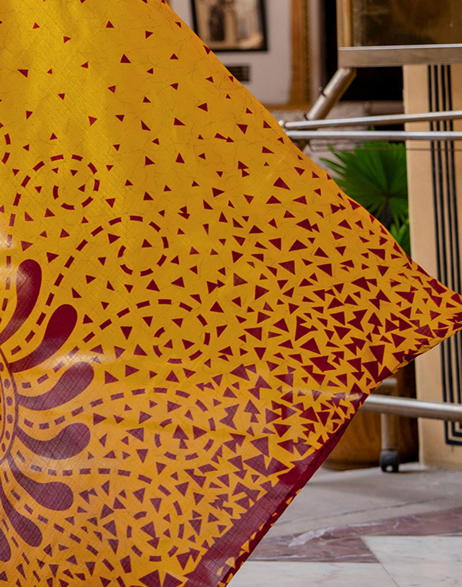 Mustard Khadi Printed Saree