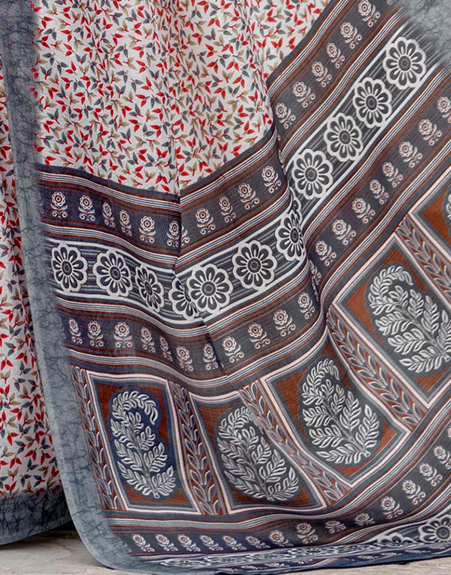 Off White Khadi Printed Saree