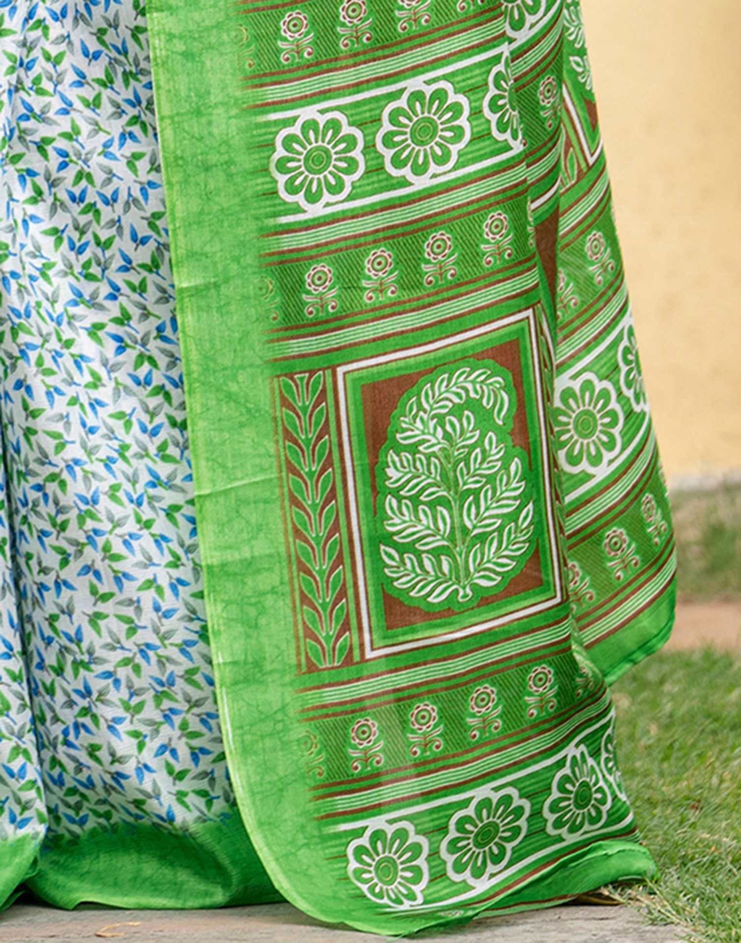 Off White Khadi Printed Saree