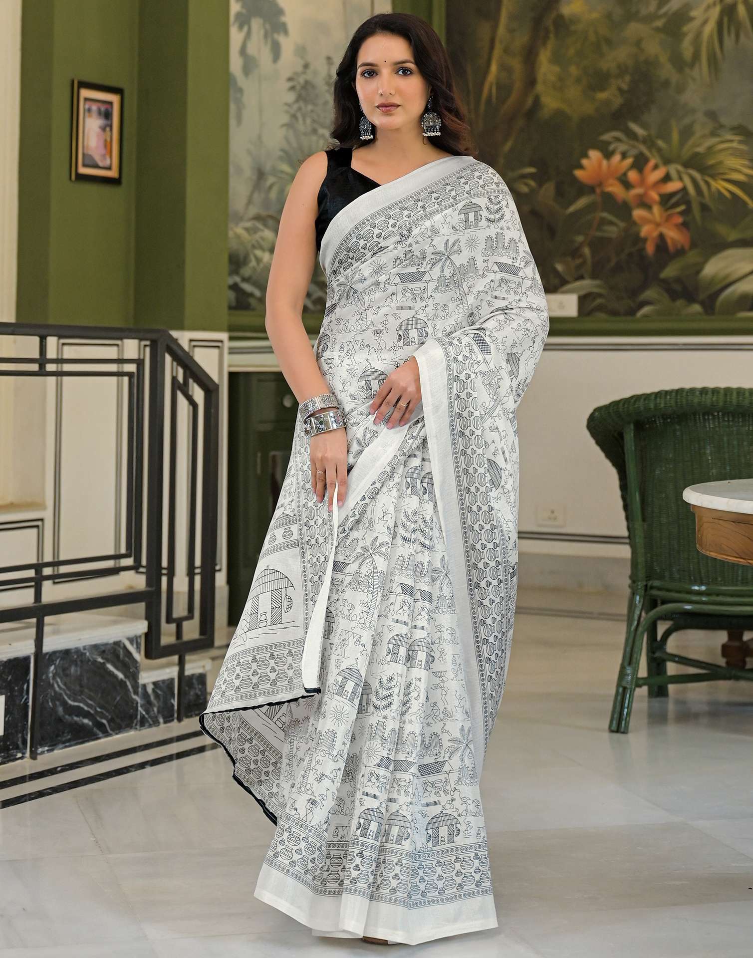 Off White Khadi Warli Printed Saree