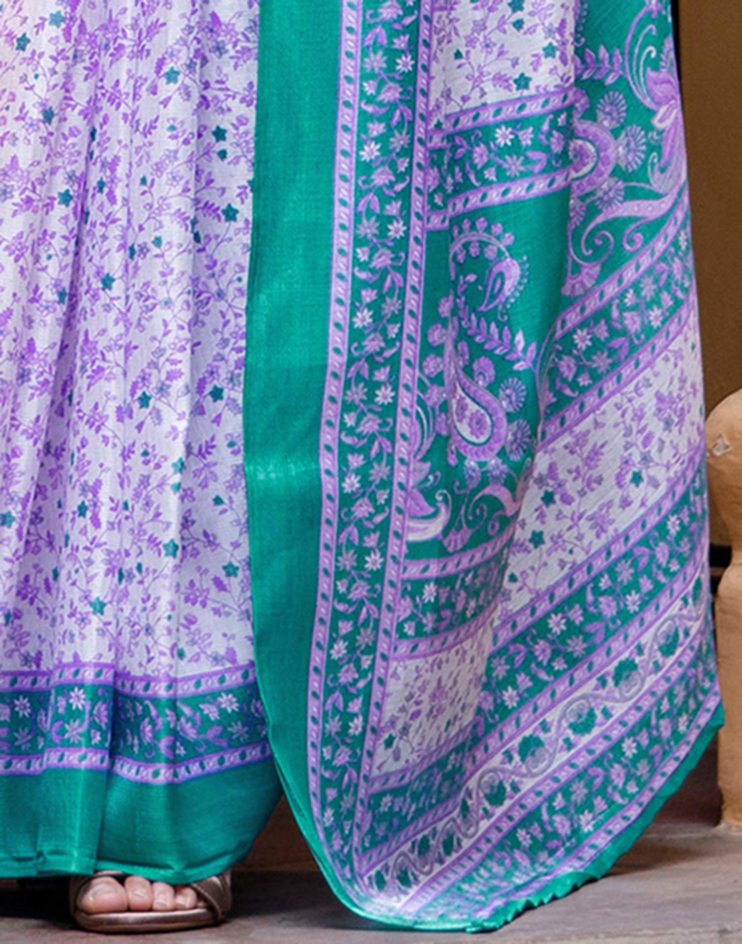 White Khadi Printed Saree